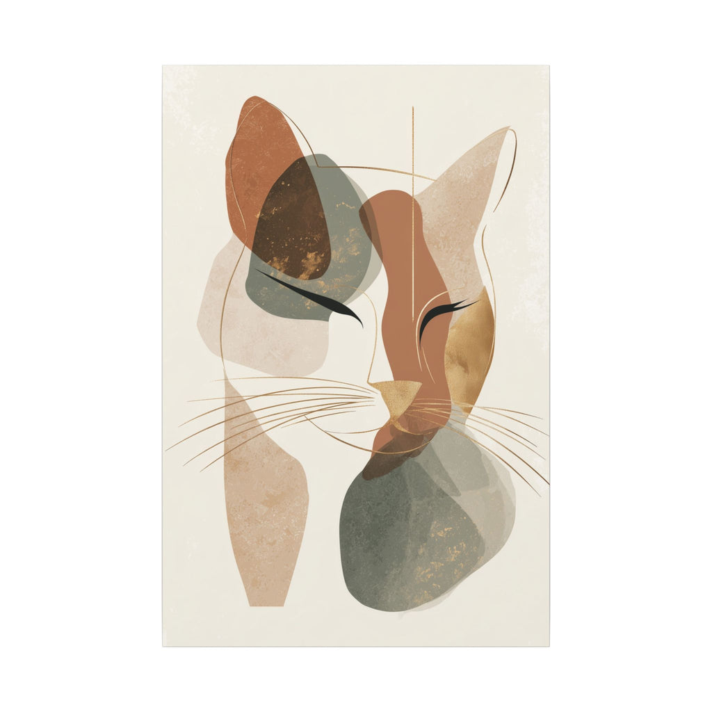 Feline Abstraction: Minimalist Cat Portrait, Contemporary Geometric Art, Organic Earth Tone Design   |  Personalized & Custom Orders