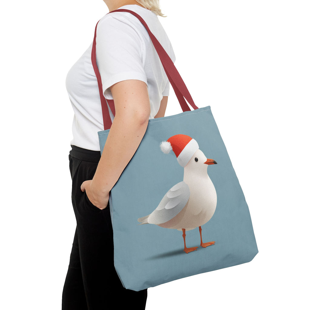 Christmas Seagull Tote Bag, Holiday Shopping Bag, Eco-Friendly Gift Bag, Cute Coastal Accessories, Winter Tote for Bird Lovers