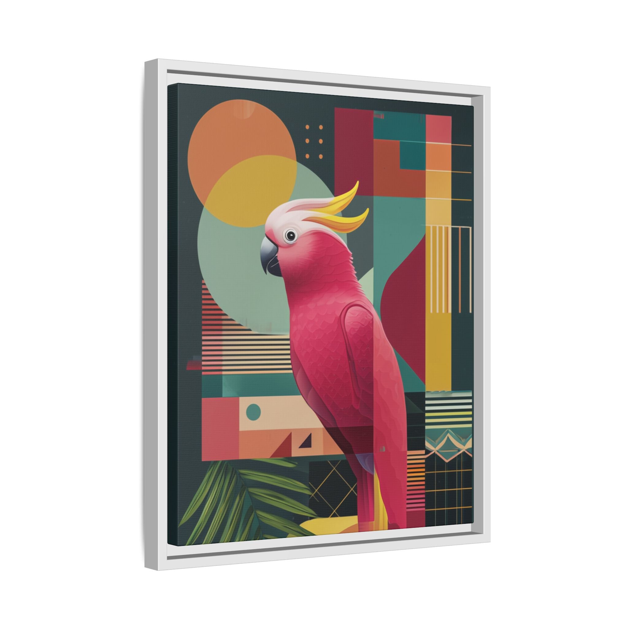 Cockatoo in Geometric Bloom: Mid-Century Modern Art, Tropical Abstract Design   |    Custom Orders Available