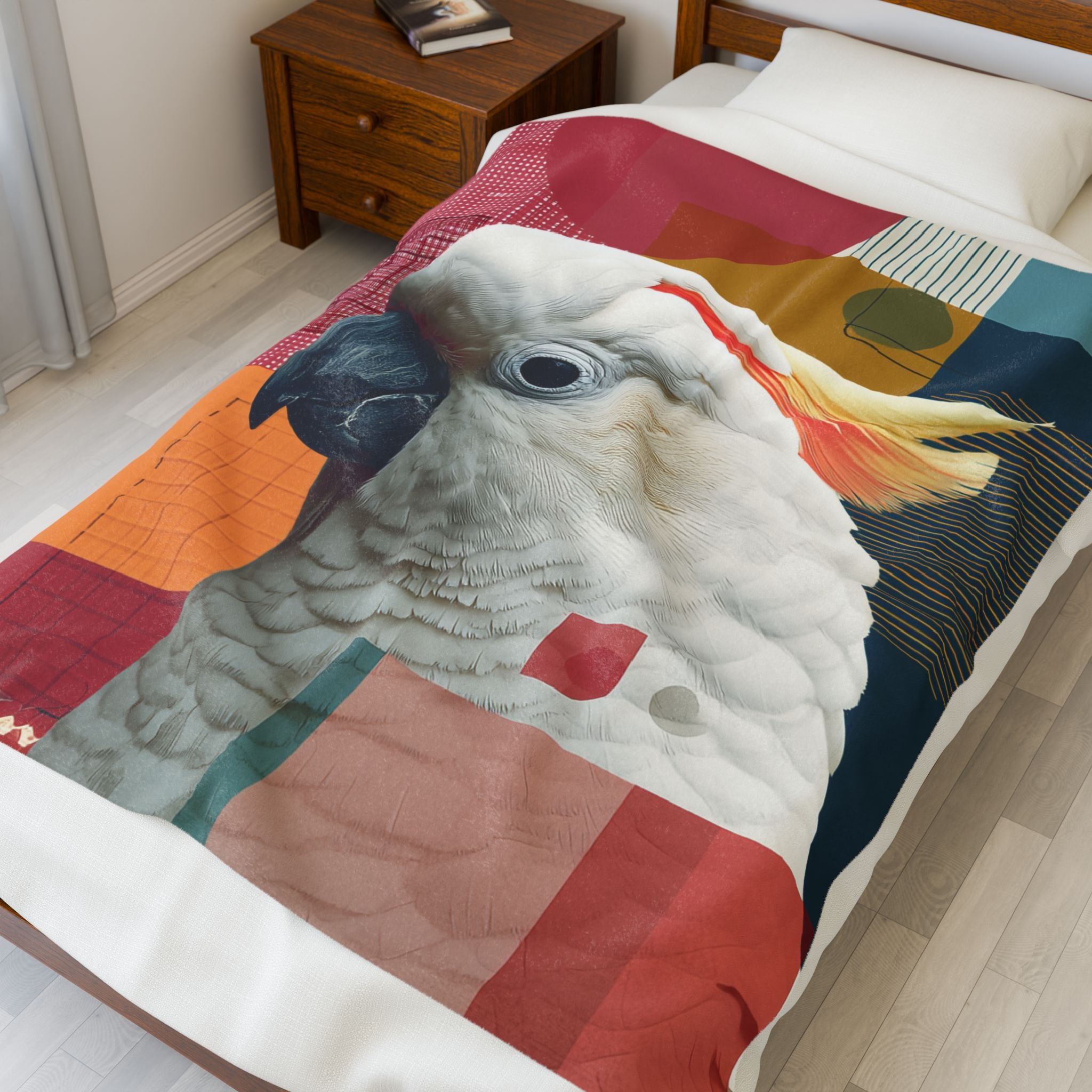 Cockatoo in Geometric Harmony Quilt Cover, Doona Cover, Duvet : Wildlife Art Print, Modern Abstract Decor   |    Custom Orders Available