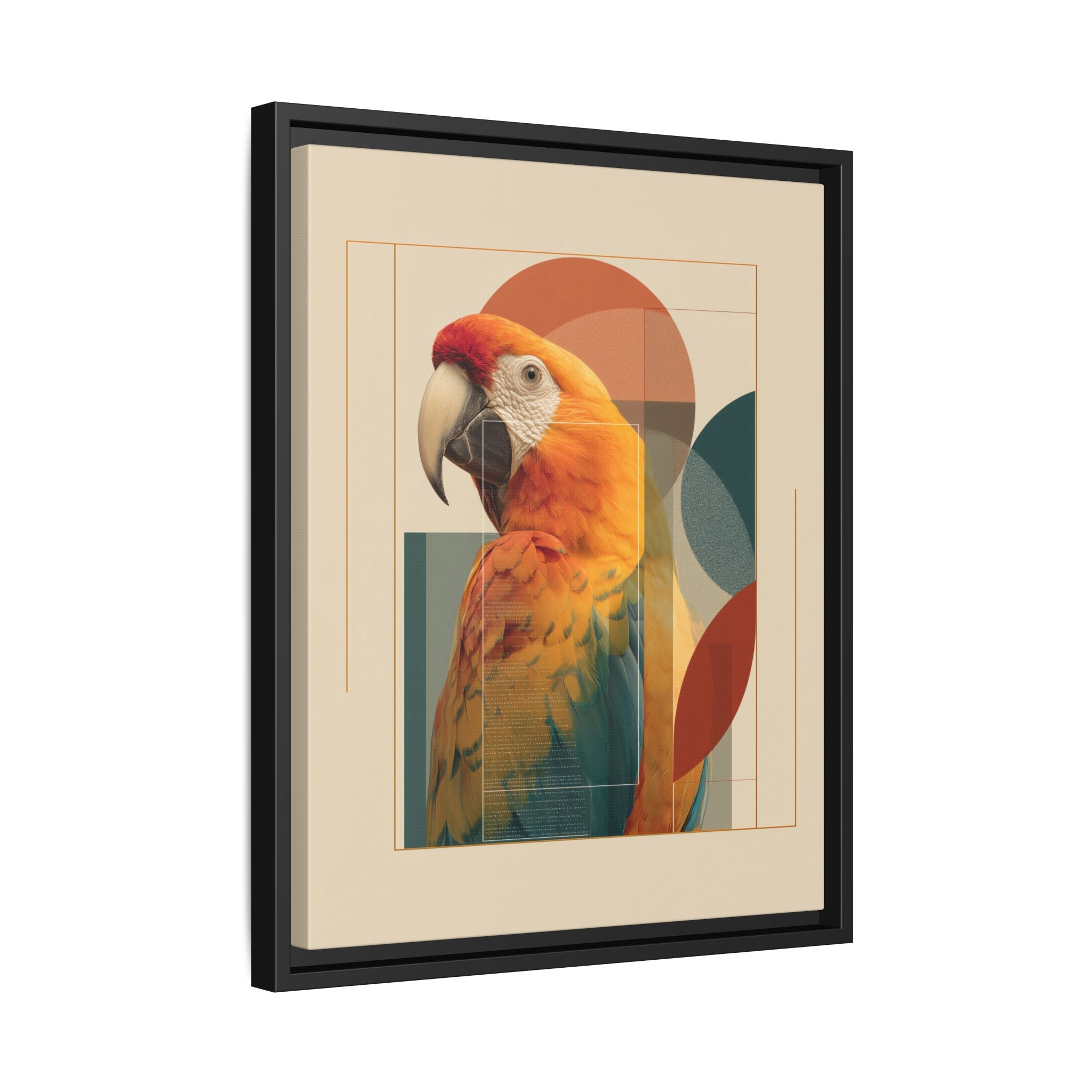 Scarlet Symphony: Macaw in Geometric Abstraction, Modern Graphic Design Artwork   |    Custom Orders Available