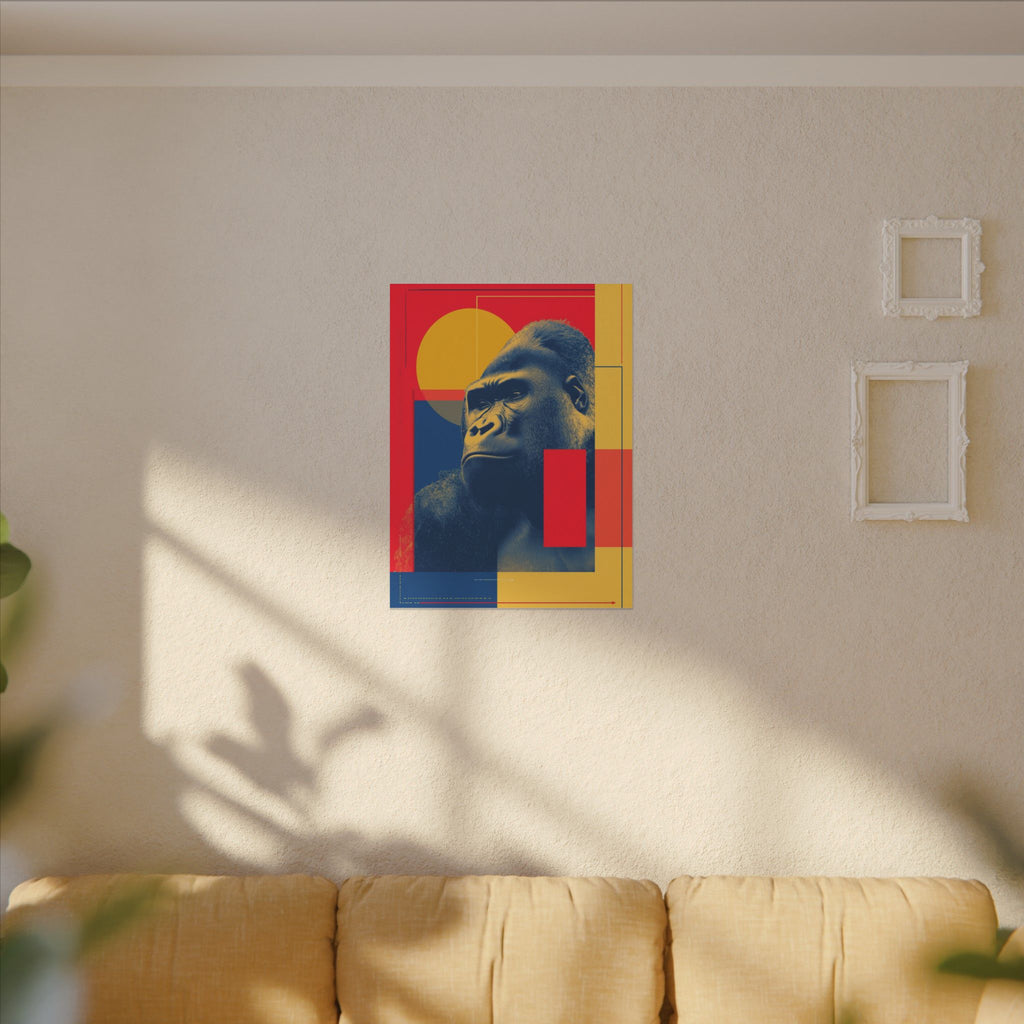 Regal Primate: Geometric Pop Art Portrait, Blue and Yellow Gorilla Graphic, Contemporary Wildlife Design   |  Personalized & Custom Orders