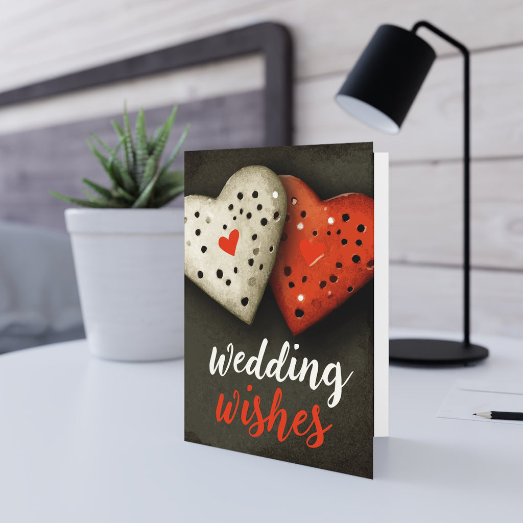 Wedding Wishes Greeting Card — Heart Cookie Illustration, Romantic Wedding Card