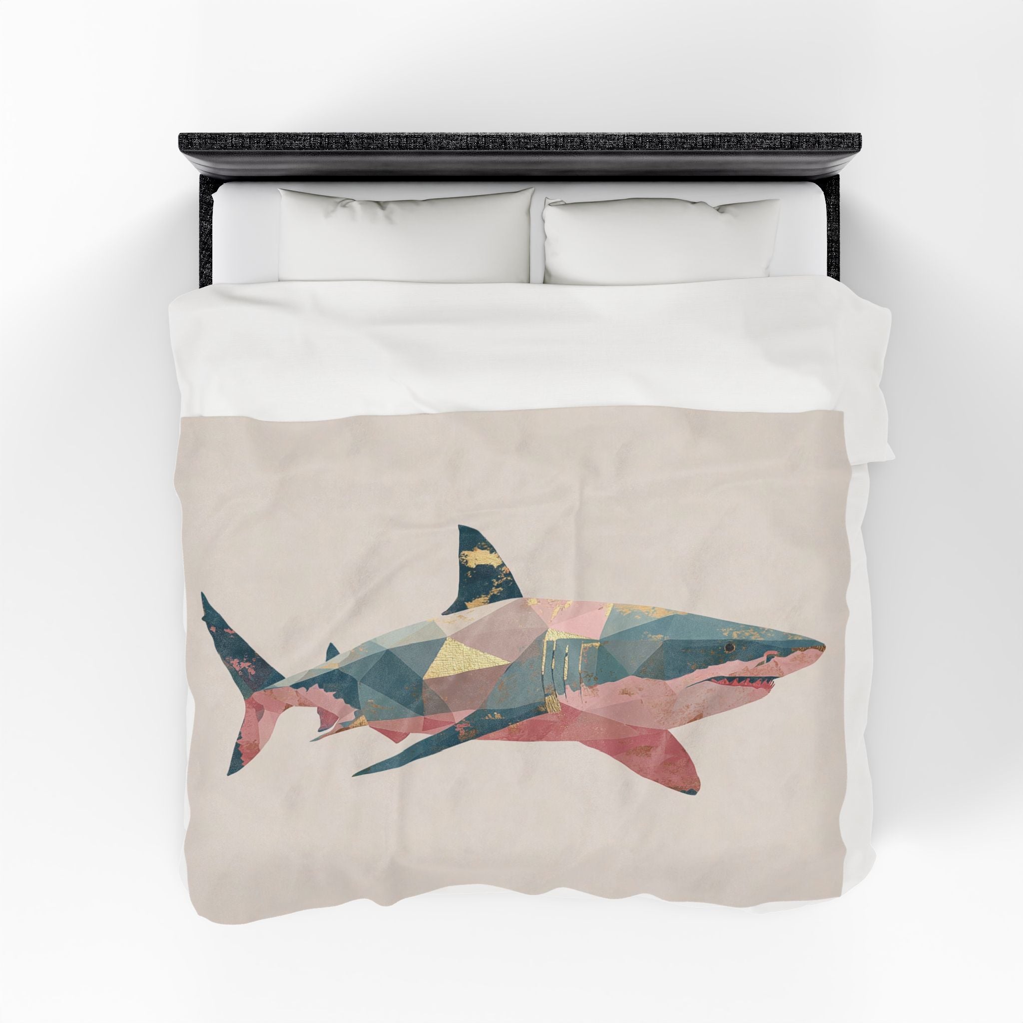 Velveteen Plush Blanket, Geometric Abstract Pastel Shark Throw, Bedspread, Bed Cover, Home Decor, Cozy Blanket