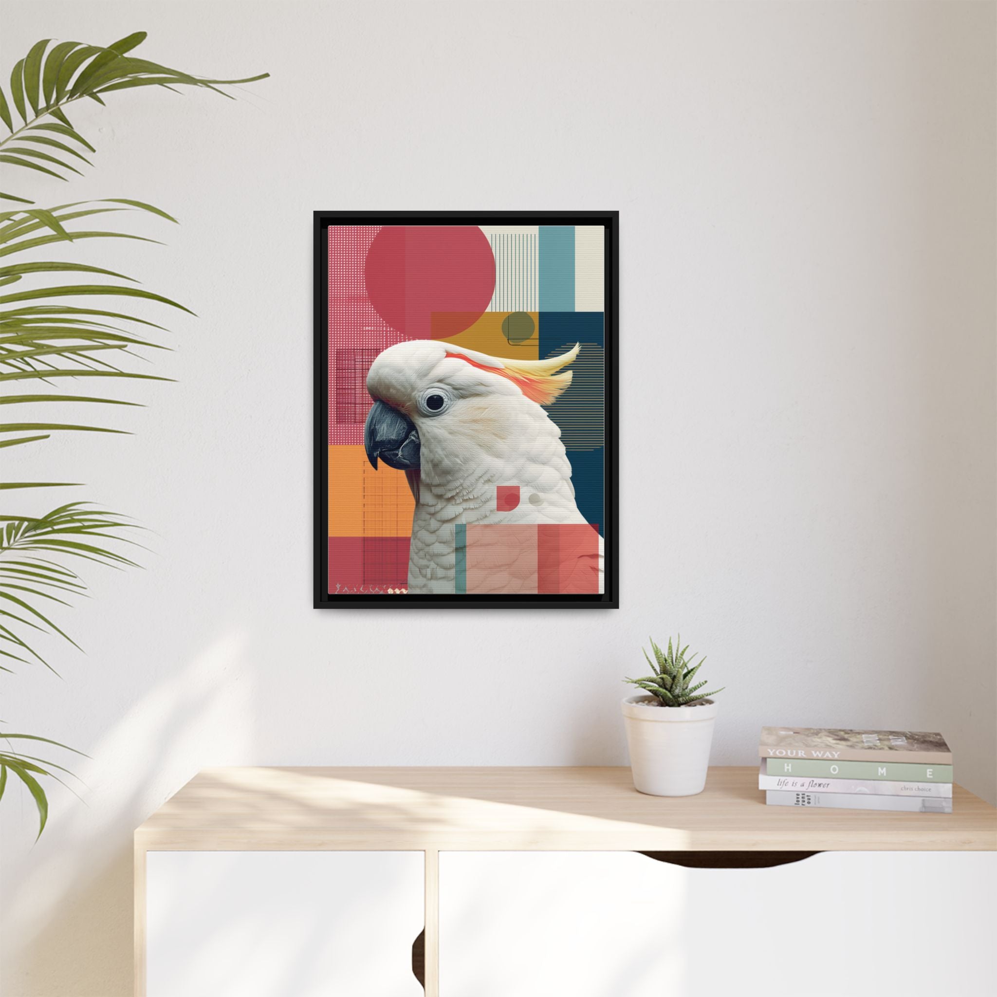 Cockatoo in Geometry: Mid-Century Modern Wildlife Art, Photorealistic Nature Print   |    Custom Orders Available