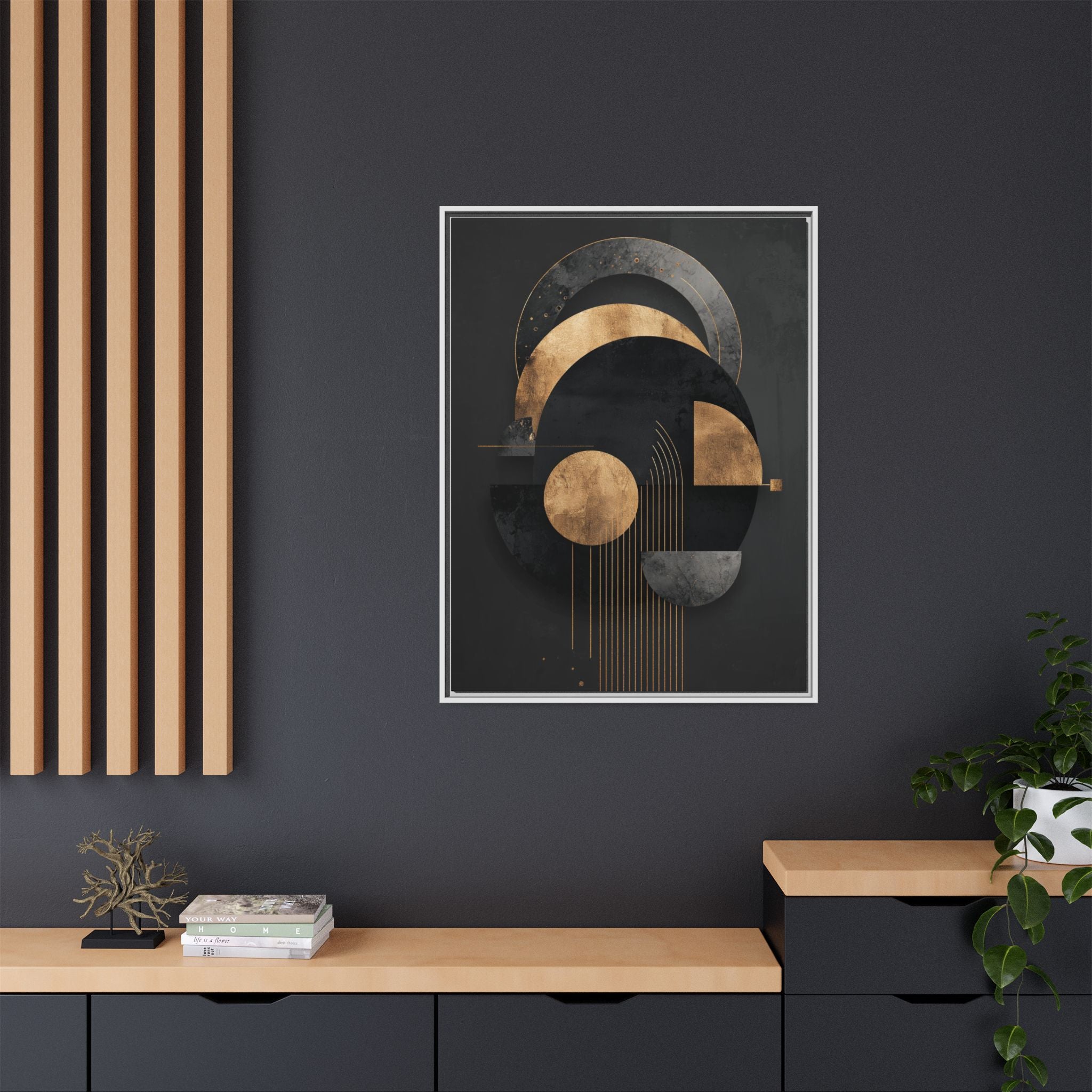 Geometric Resonance: Abstract Gold and Black Design, Minimalist Architectural Art, Modern Metallic Composition   |   Custom Orders Accepted