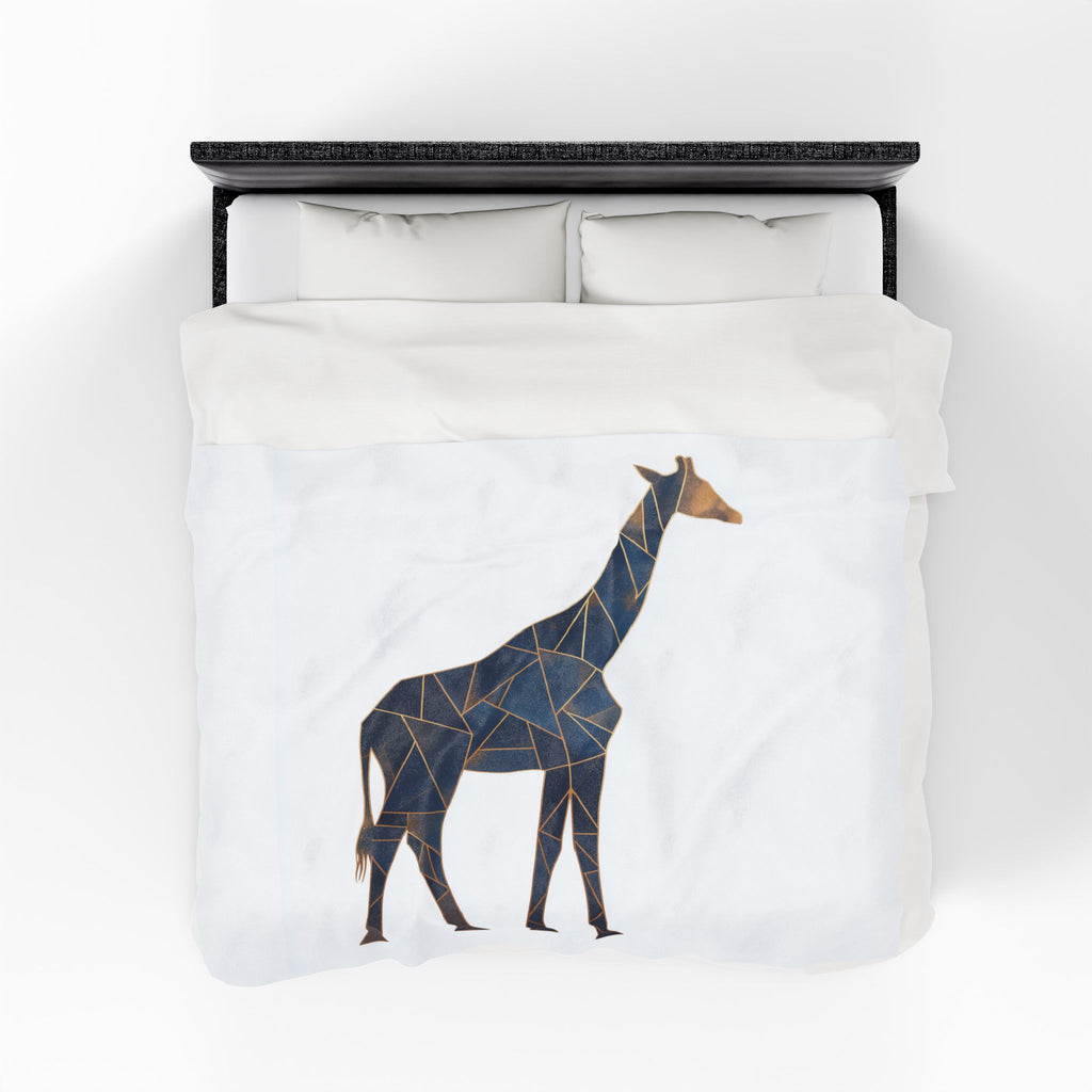 Mosaic Giraffe Quilt: Geometric Wildlife, Modern Blue Triangular Design, Contemporary Digital Illustration   |  Personalized & Custom Orders