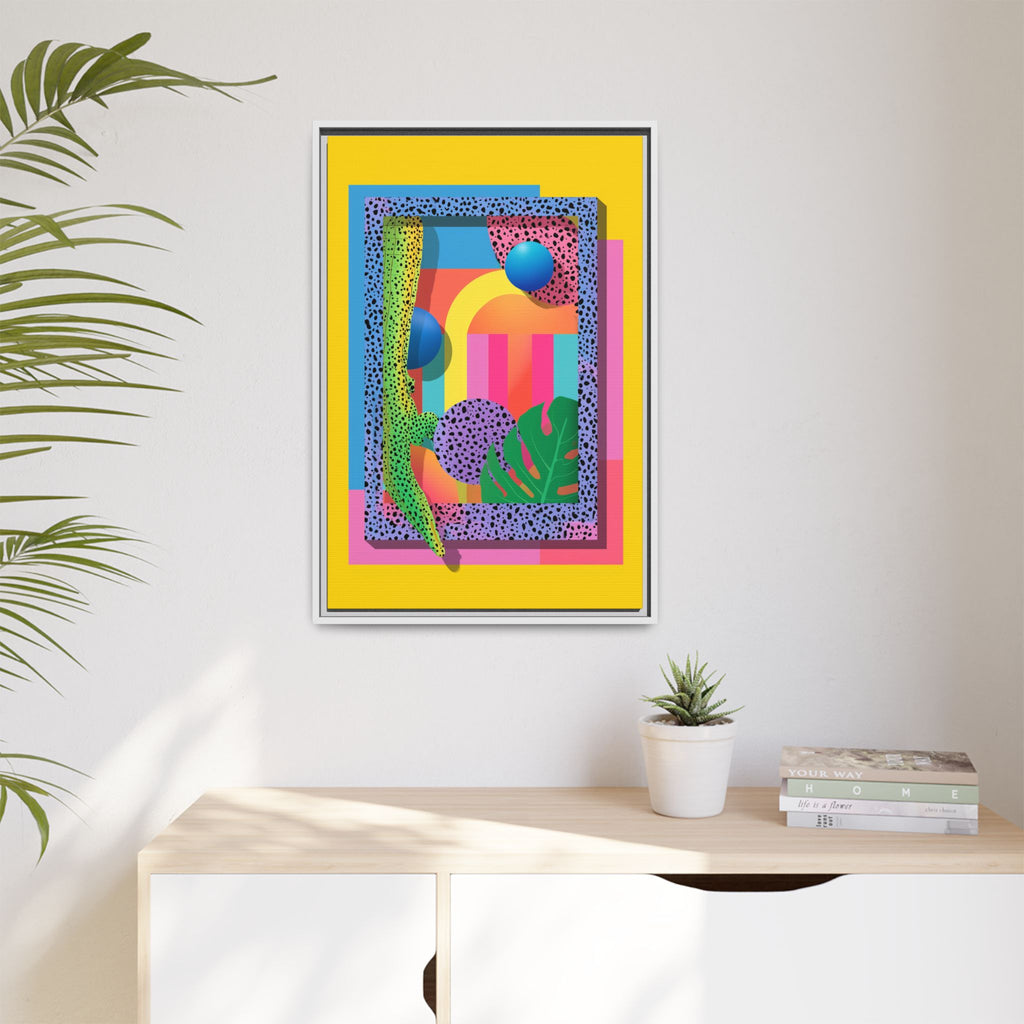 Geometric Rhythms: Abstract Layers of Color, Dimensional Shapes and Tropical Elements, Vibrant Modern Art Composition   |   Custom Orders