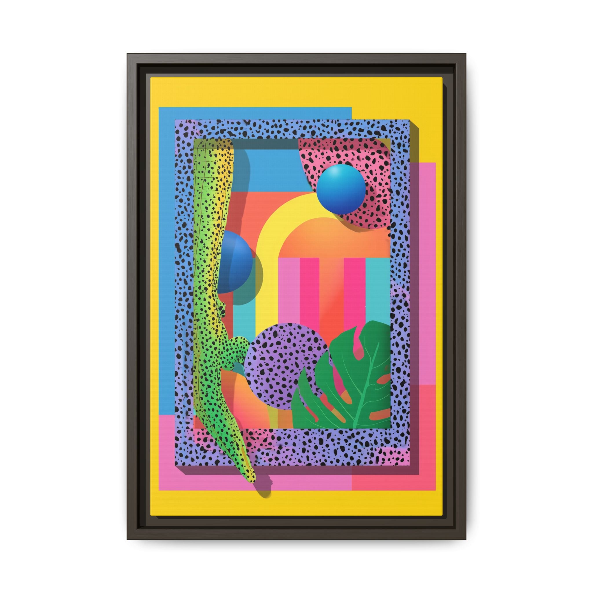 Geometric Rhythms: Abstract Layers of Color, Dimensional Shapes and Tropical Elements, Vibrant Modern Art Composition   |   Custom Orders