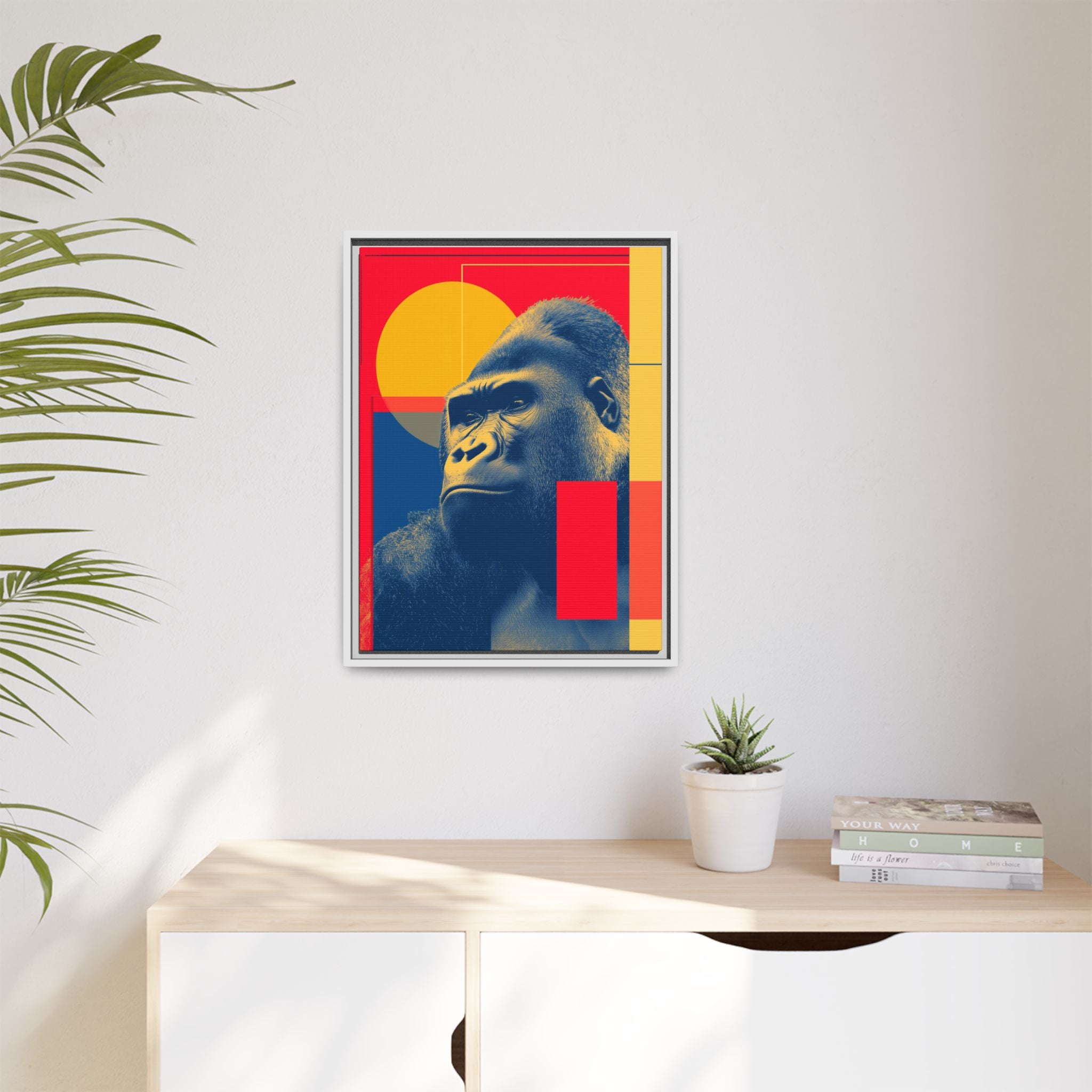 Primal Geometry: Gorilla Portrait in Blue and Yellow, Pop Art Graphic Design   |  Personalized & Custom Orders Available