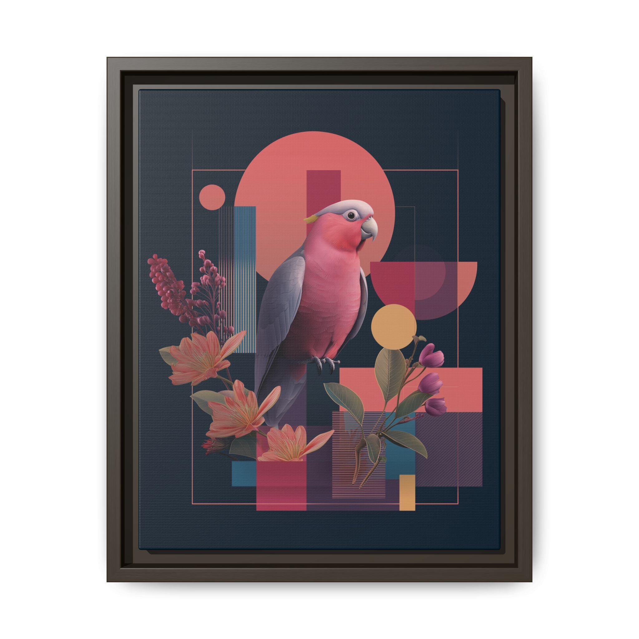 Galah Geometric Framed Print : Stylized Digital Cockatoo Portrait, Contemporary Abstract Botanical    |   Custom Orders Accepted