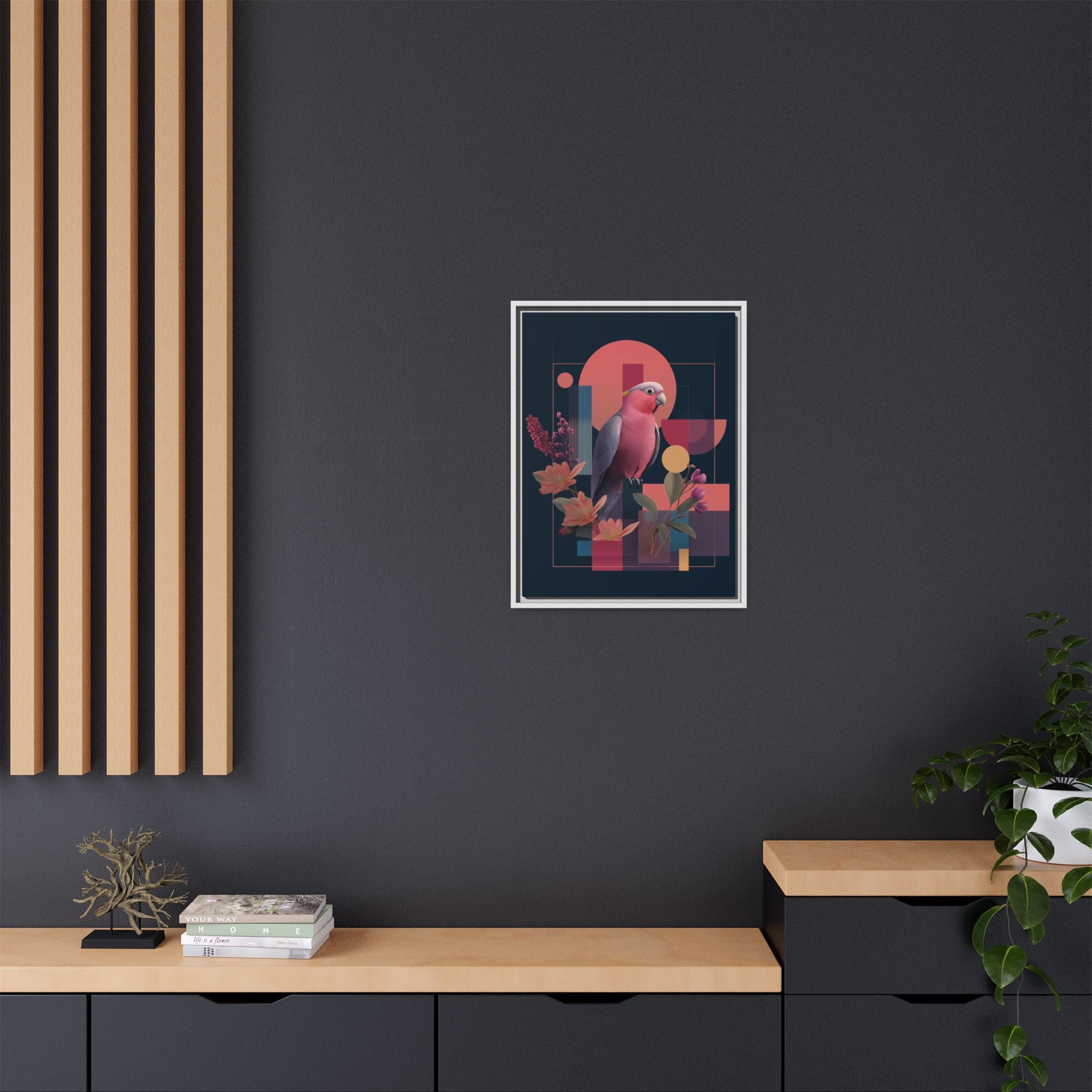 Galah Geometric Framed Print : Stylized Digital Cockatoo Portrait, Contemporary Abstract Botanical    |   Custom Orders Accepted
