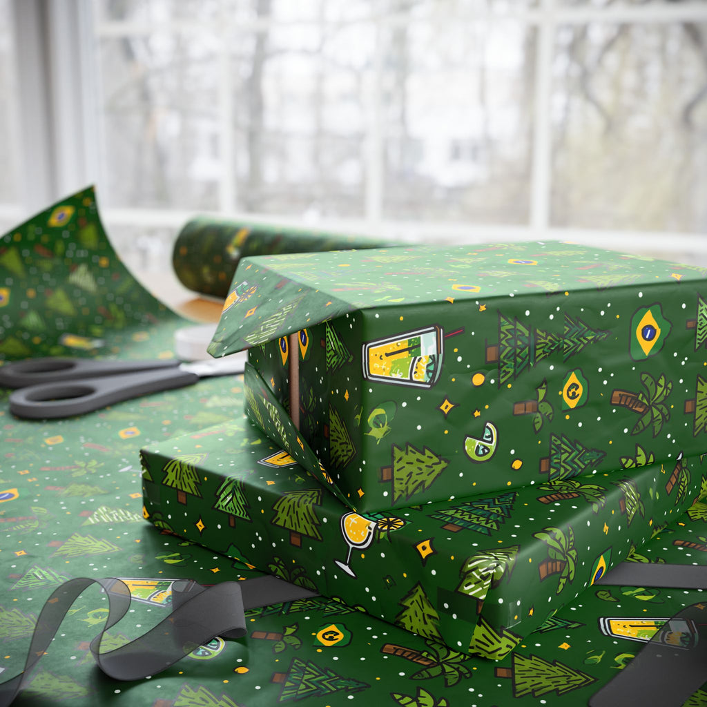 Brazillian Brazil Wrapping Paper Roll — Festive Green Holiday Gift Wrap