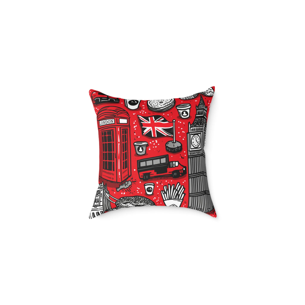 London-Themed Square Poly Canvas Pillow, Unique Home Decor, Cozy Cushion for Travel Lovers, British Inspired Design, Gift for Her