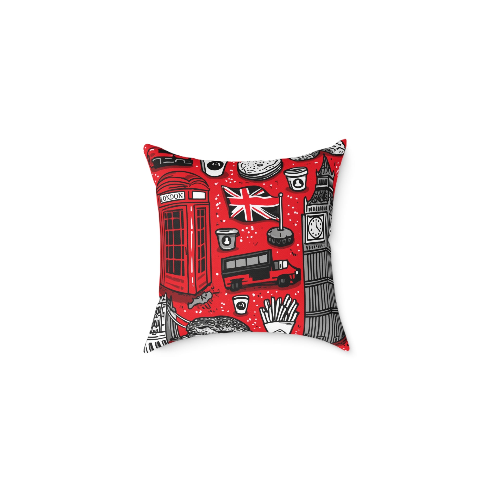 London-Themed Square Poly Canvas Pillow, Unique Home Decor, Cozy Cushion for Travel Lovers, British Inspired Design, Gift for Her