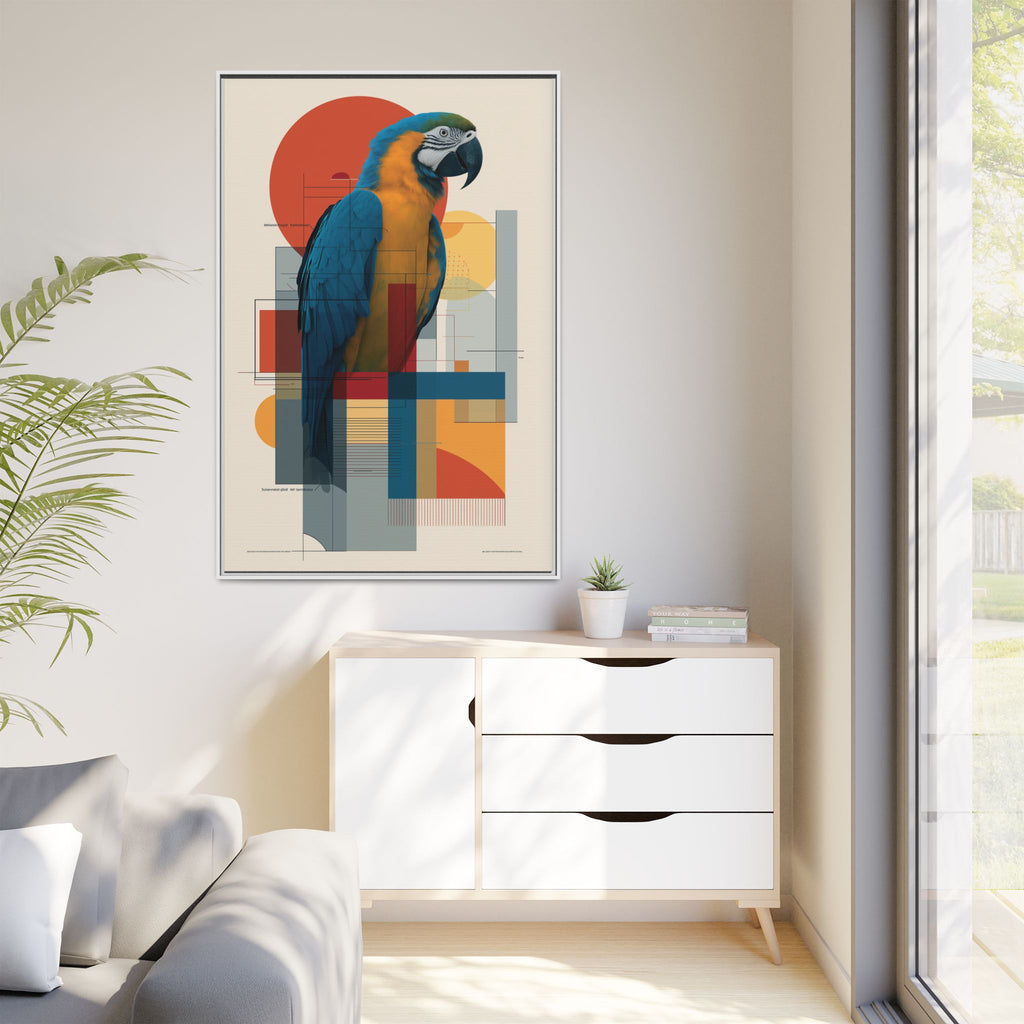 Macaw in Geometric Harmony: Modern Avian Portrait, Architectural Abstract Composition   |    Custom Orders Available