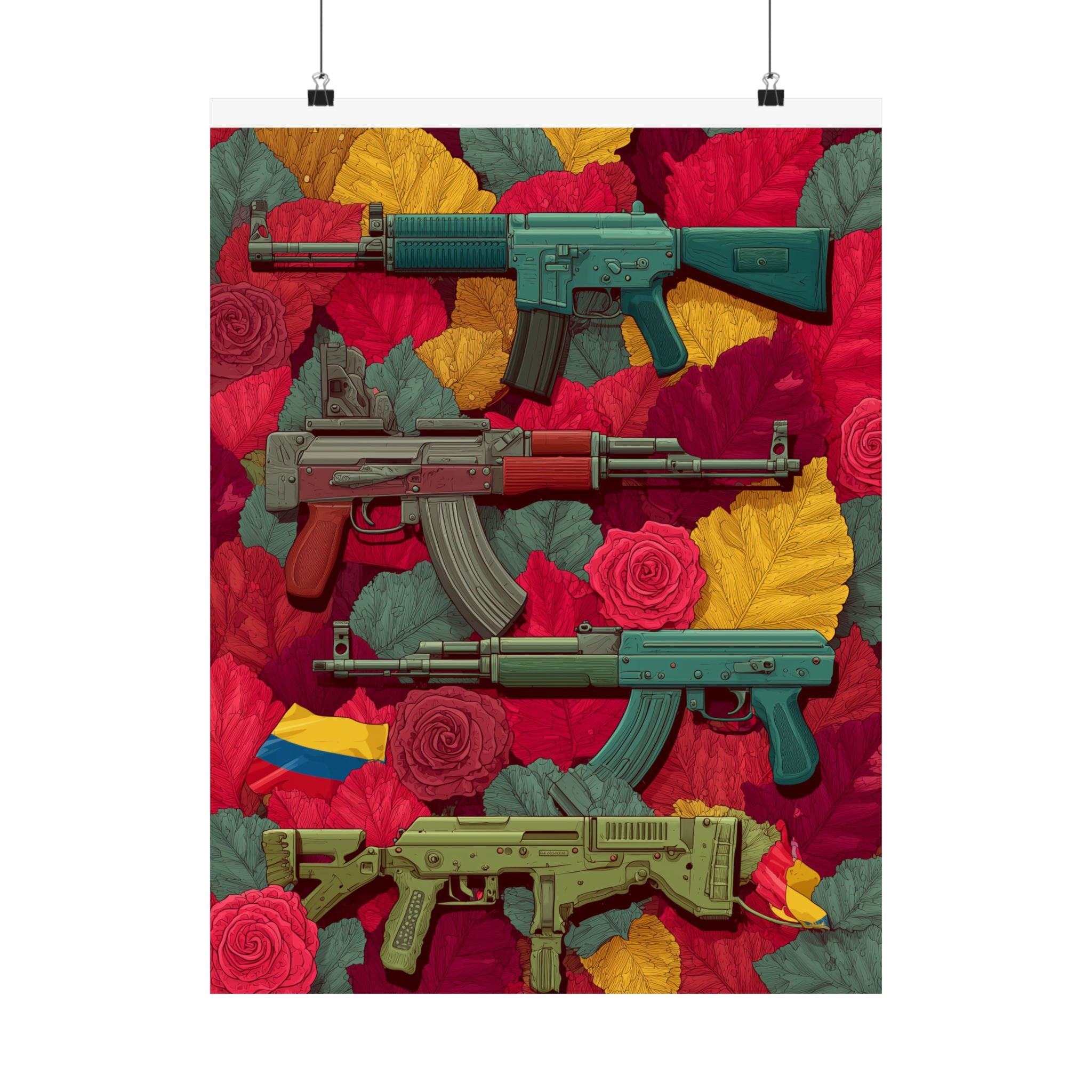 Vibrant Gun Art Vertical Poster, Unique Wall Decor, Military Theme Art, Home Office Decoration, Gift for Gun Enthusiasts