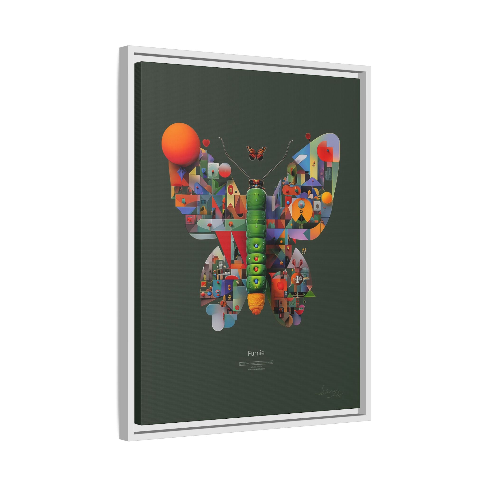 Geometric Metamorphosis Framed Print : Digital Cubist Butterfly, Urban Abstract Composition   |   Custom Orders Available