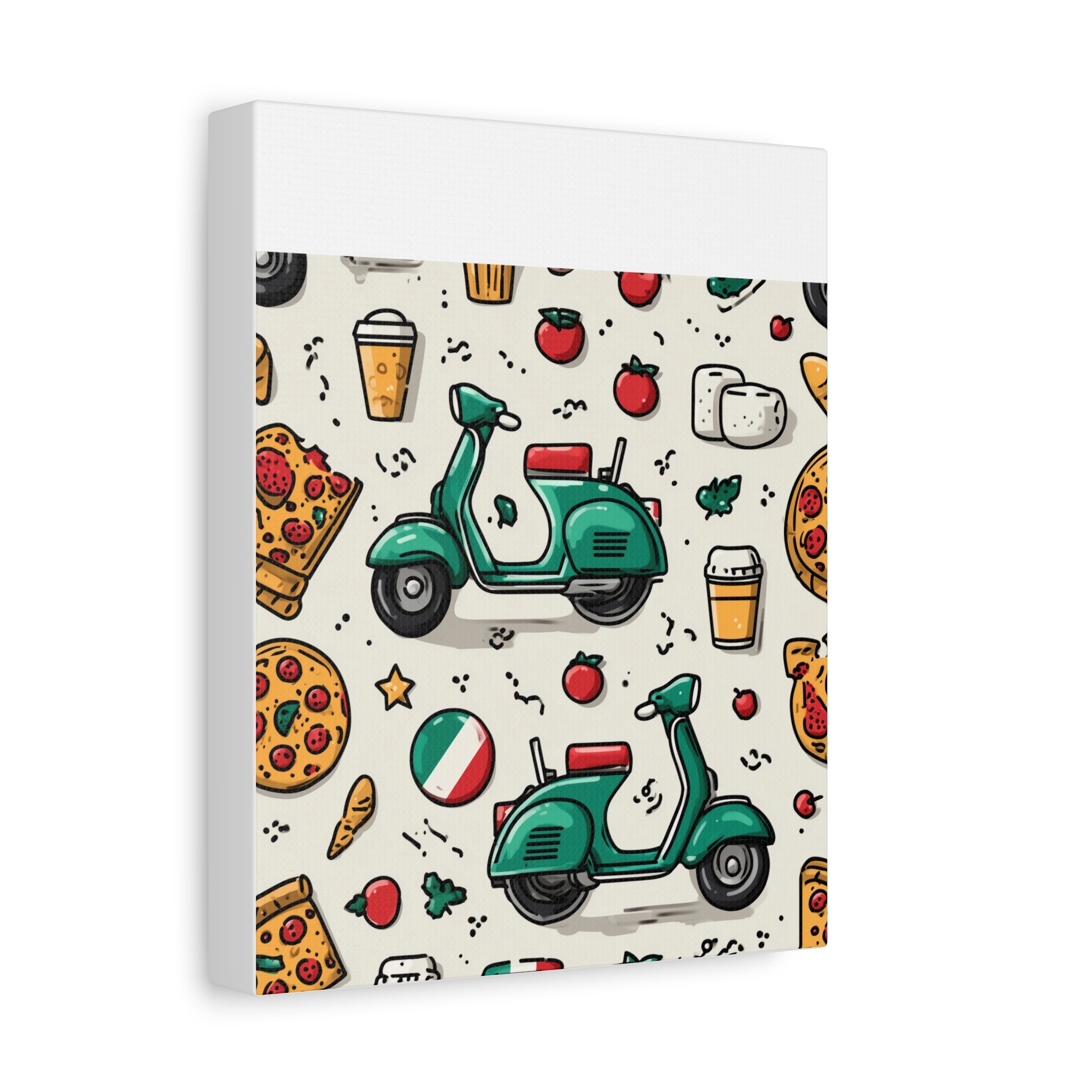 Vibrant Travel Nostalgia Canvas Art, Scooter Decor, Foodie Wall Art, Fun Home Decor, Gift for Adventurers, Kitchen Wall Hanging