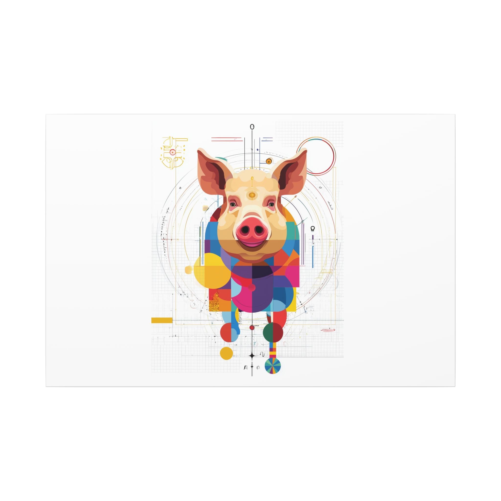 Geometric Pig Portrait: Cubist Animal Art, Technical Design Illustration   |    Custom Orders Available