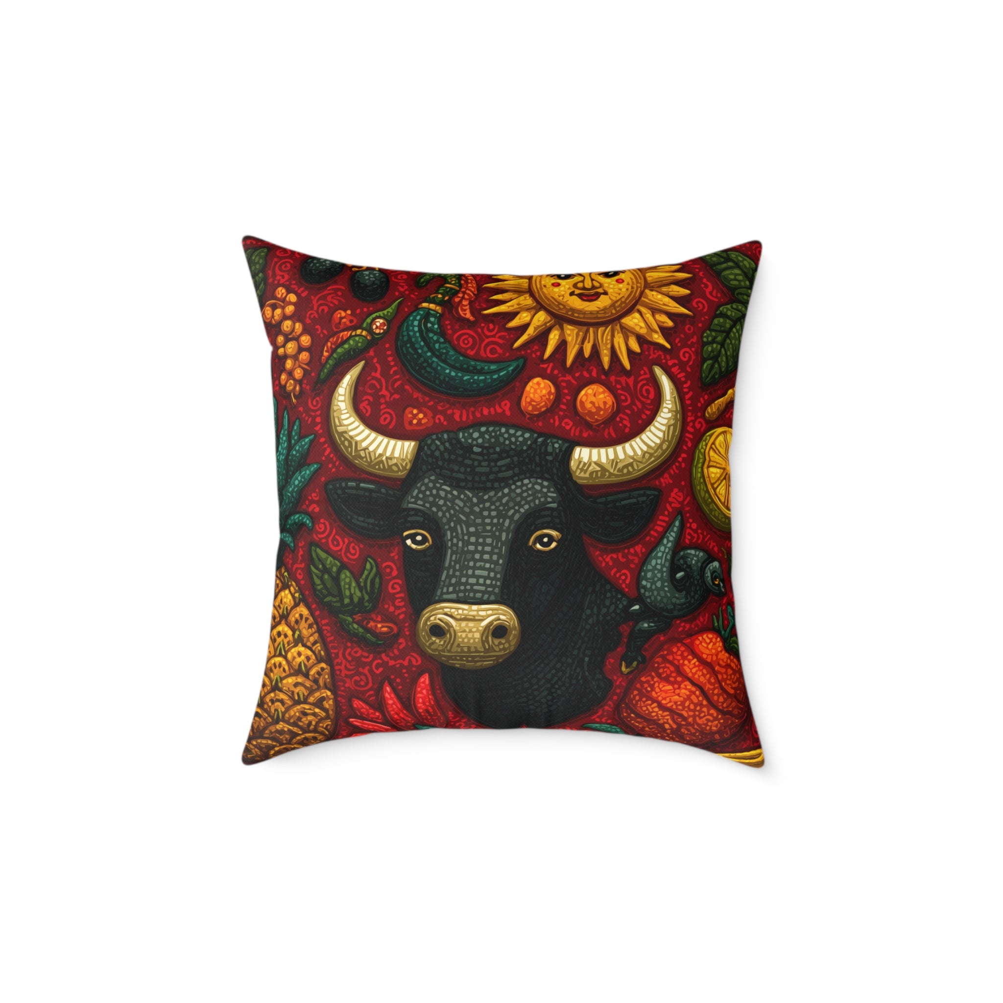 Vibrant Bull Art Pillow, Boho Home Decor, Farmhouse Cushion, Colorful Throw Pillow, Farmhouse Gift