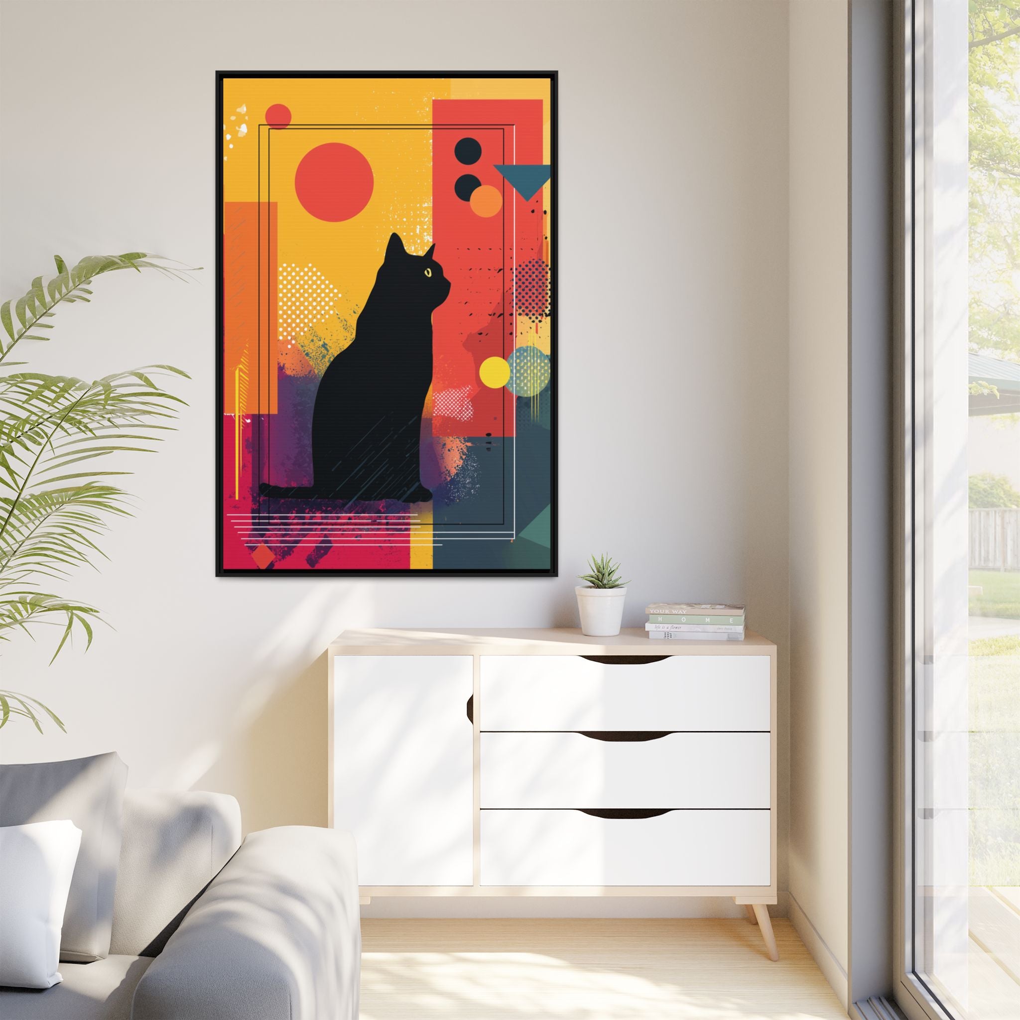 Feline Geometry Framed Print: Abstract Cat Silhouette, Retro Digital Design   |  Personalized & Custom Orders Available