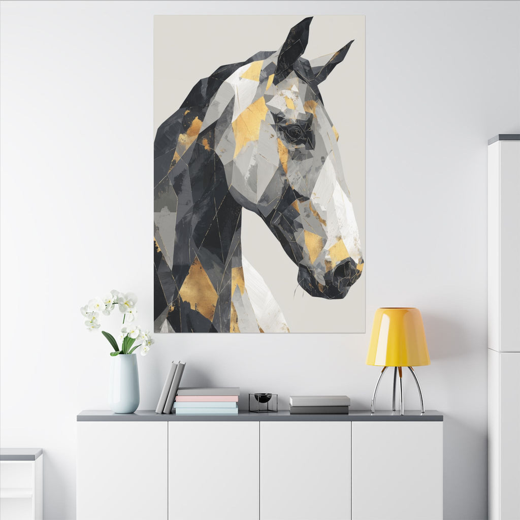 Fractal Equine: Geometric Horse Design, Cubist Digital Art, Black and Gold Abstract Portrait   |  Personalized & Custom Orders Available