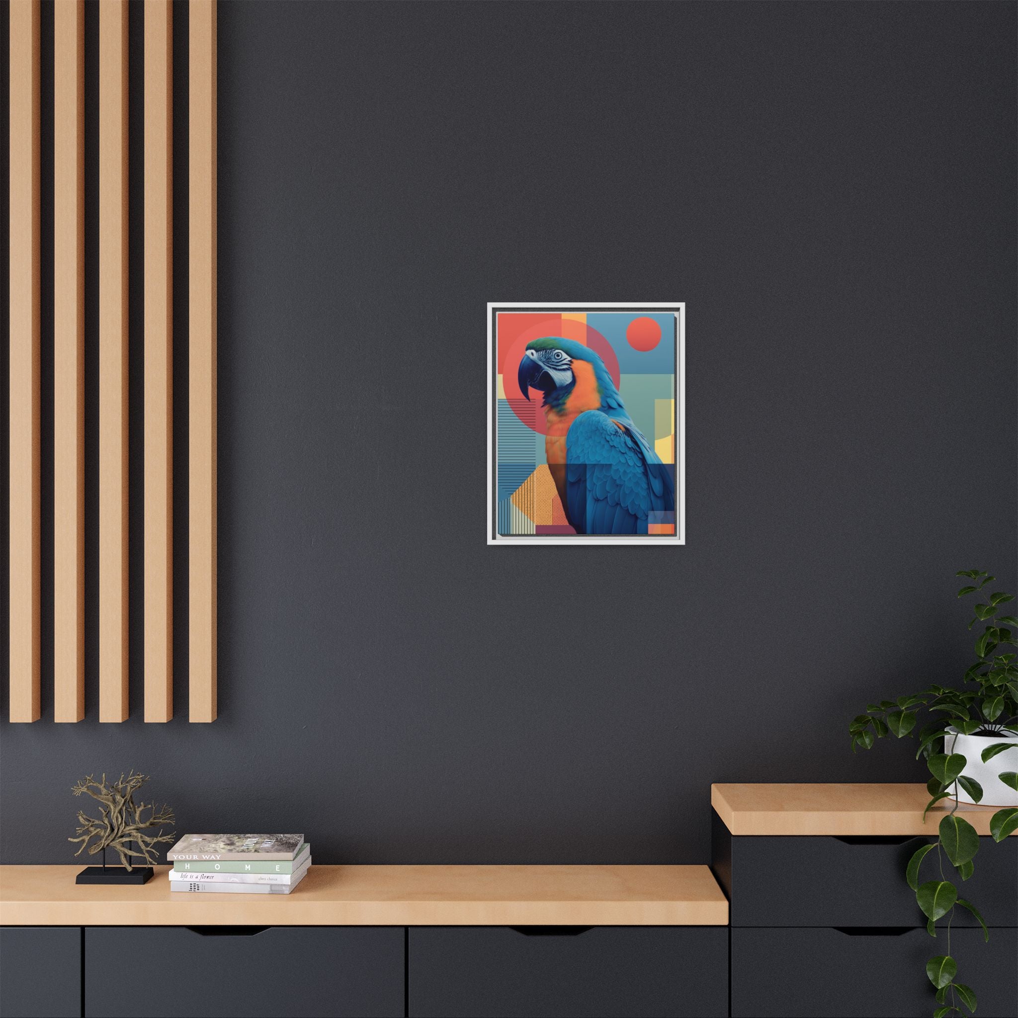 Macaw Geometric Framed Print : Mid-Century Modern Bird Art, Tropical Parrot Print   |  Personalized & Custom Orders Available