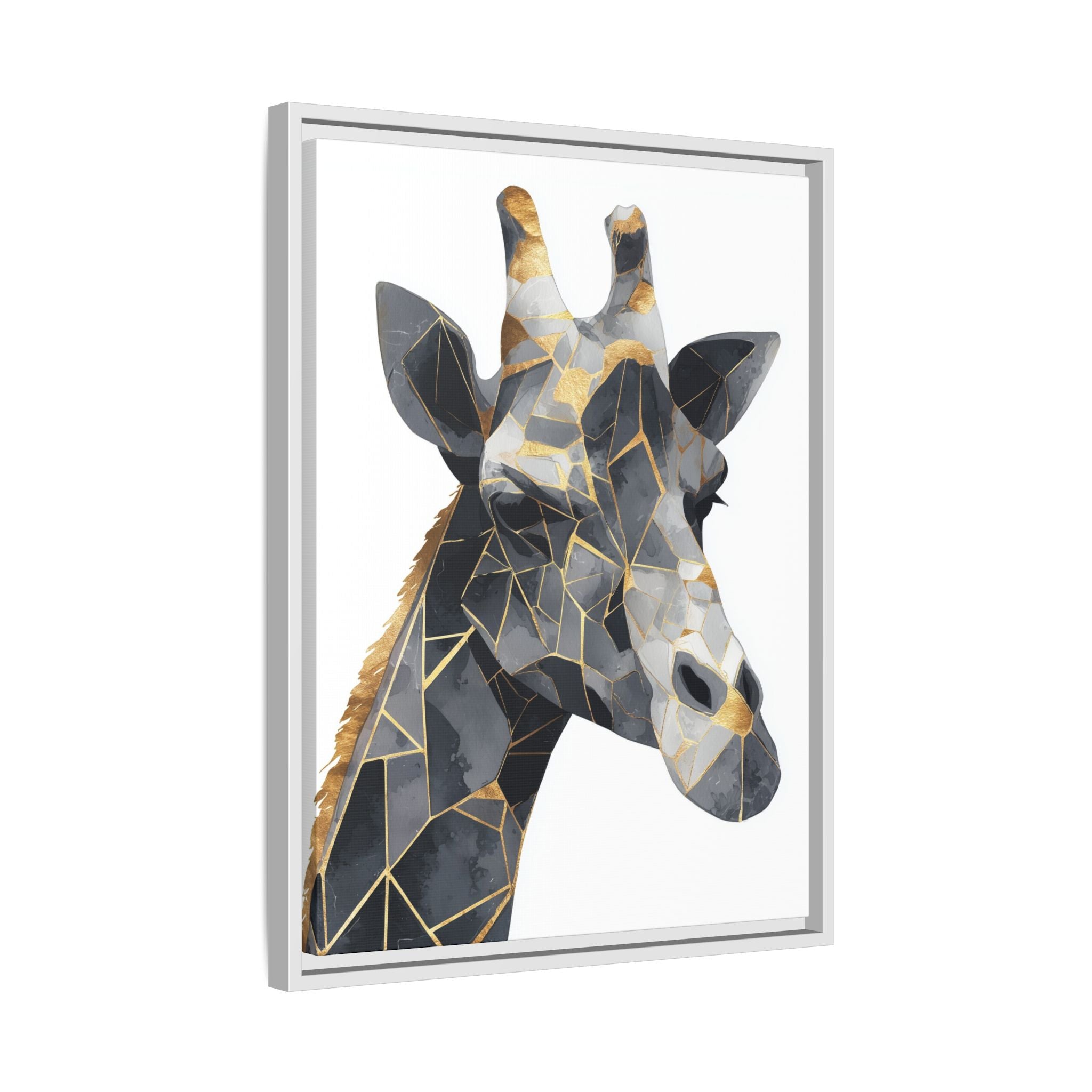 Geometric Giraffe Mosaic Framed Print : Contemporary Cubist Animal Portrait, Metallic Gold Angular Design   |   Custom Orders Available