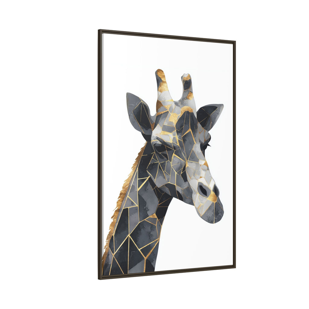 Geometric Giraffe Mosaic Framed Print : Contemporary Cubist Animal Portrait, Metallic Gold Angular Design   |   Custom Orders Available