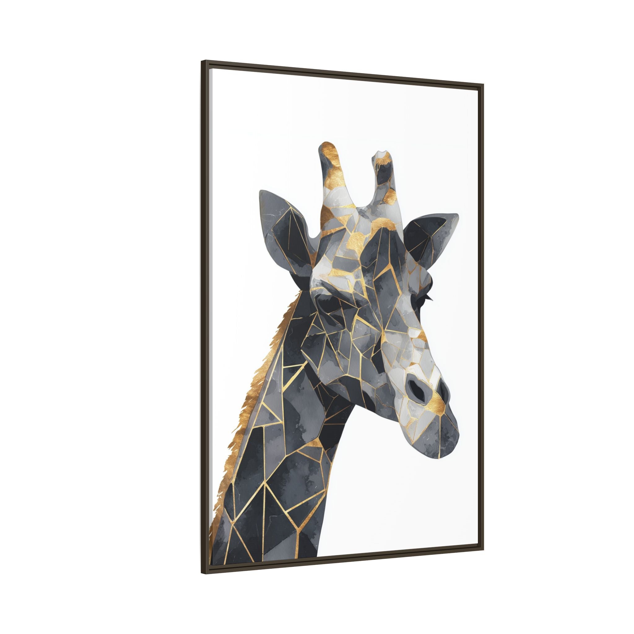 Geometric Giraffe Mosaic Framed Print : Contemporary Cubist Animal Portrait, Metallic Gold Angular Design   |   Custom Orders Available