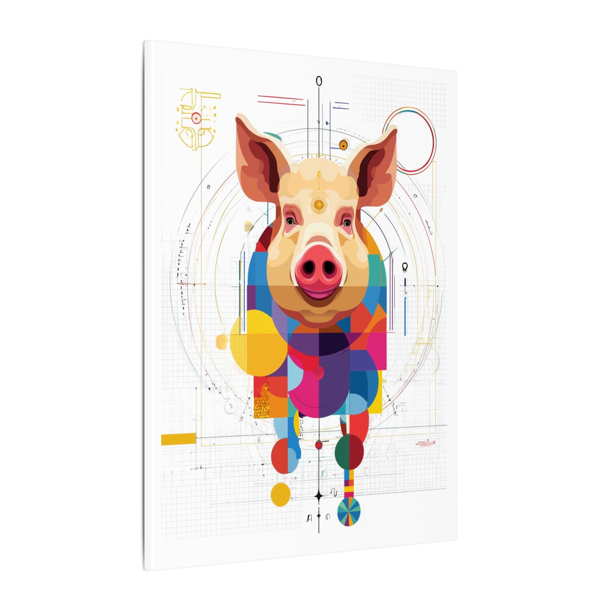 Geometric Pig Portrait: Cubist Animal Art, Technical Design Illustration   |    Custom Orders Available