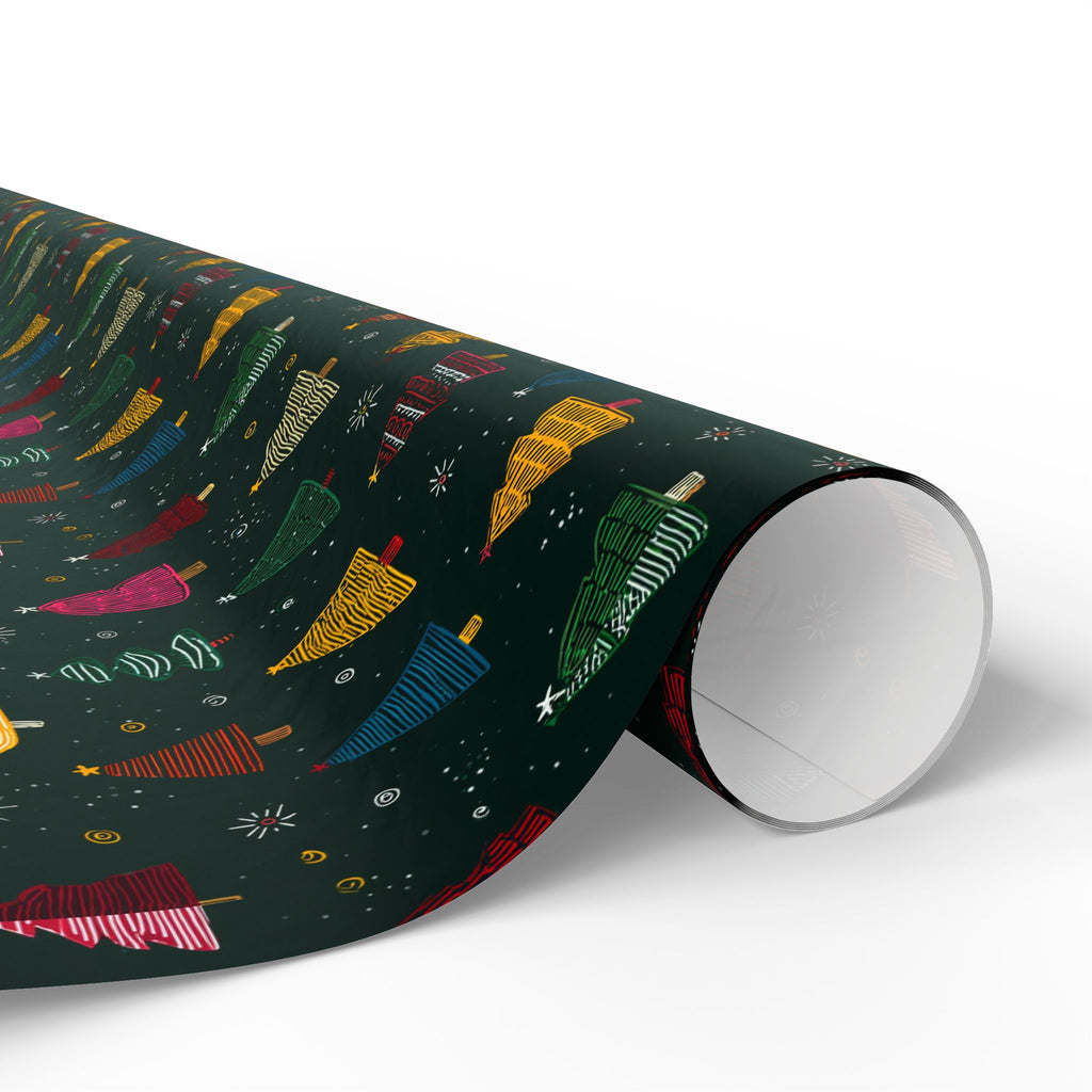 Christmas Tree Pattern Wrapping Paper — Festive Dark Green Holiday Gift Wrap