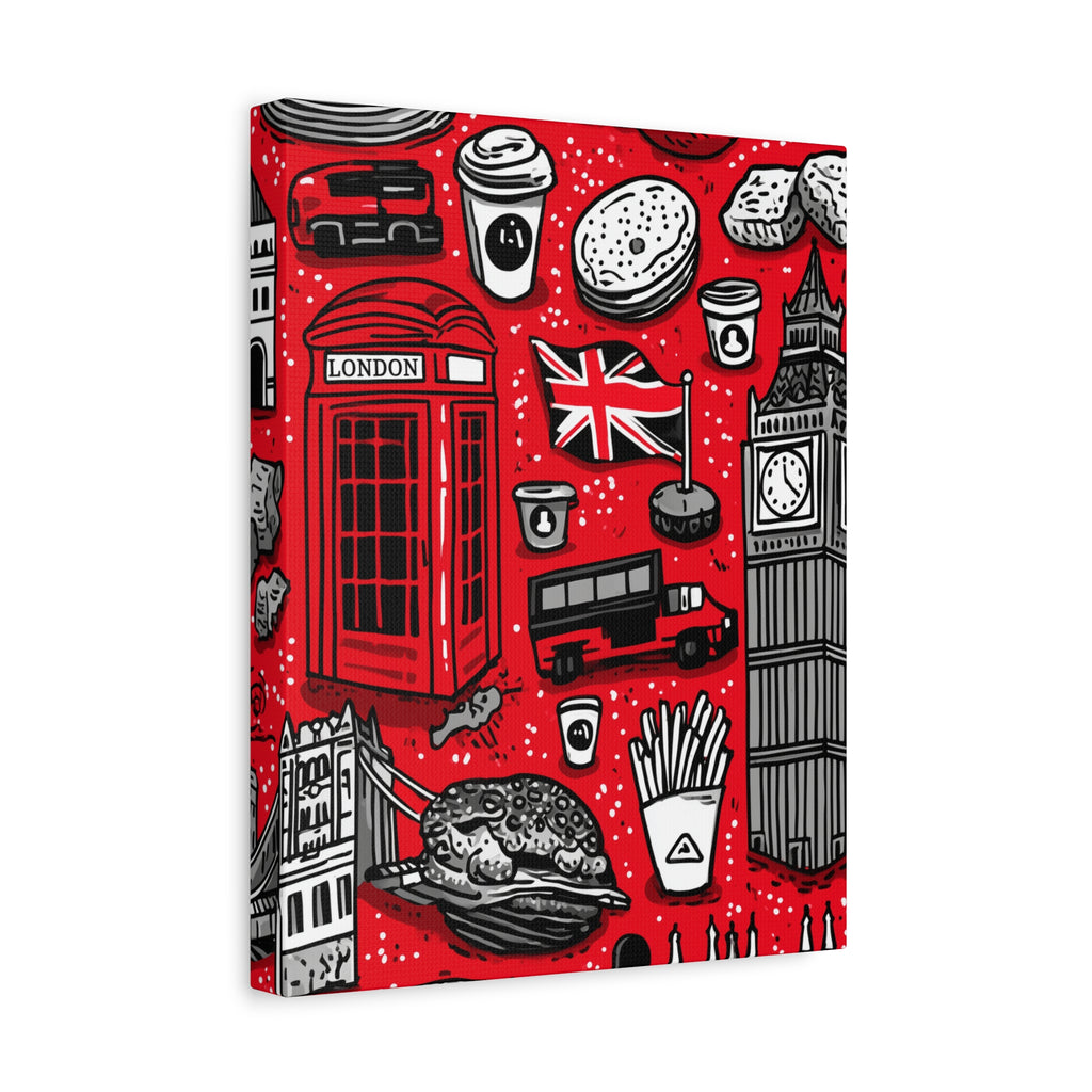 London-Themed Canvas Art, Wall Decor, Home Office Artwork, UK Travel Gift, British Culture Decor, Red and Black Design