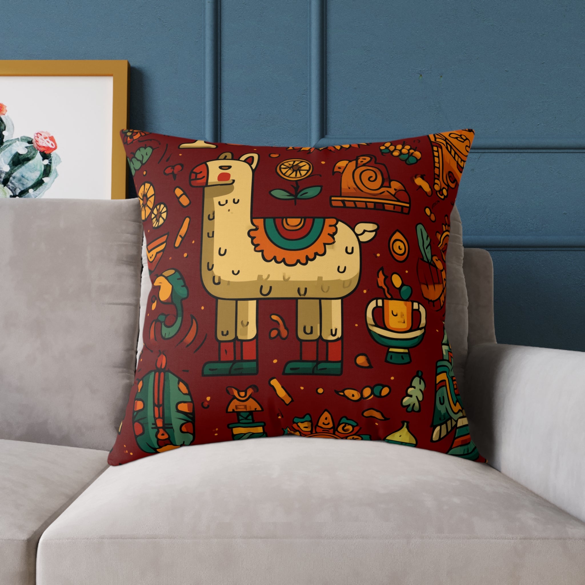 Colorful Llama Pillow, Boho Decor, Cute Animal Cushion, Fun Home Accent, Gift for Kids, Birthday or Housewarming, Peruvian Incan Art