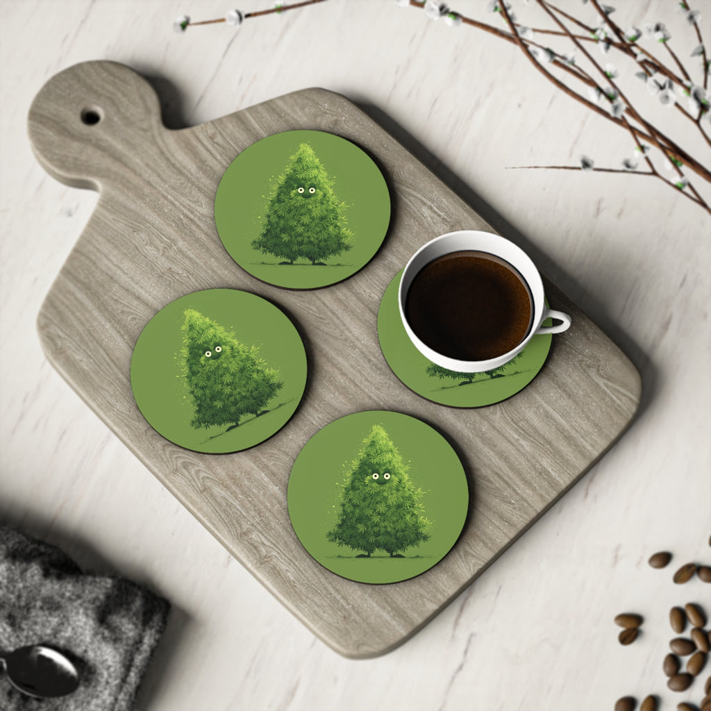 Whimsical Cute Marijuana Bud Christmas Tree Coasters | Cozy Home Decor, Eco-Friendly Coasters, Stoner Gift, Coffee Table Accessory