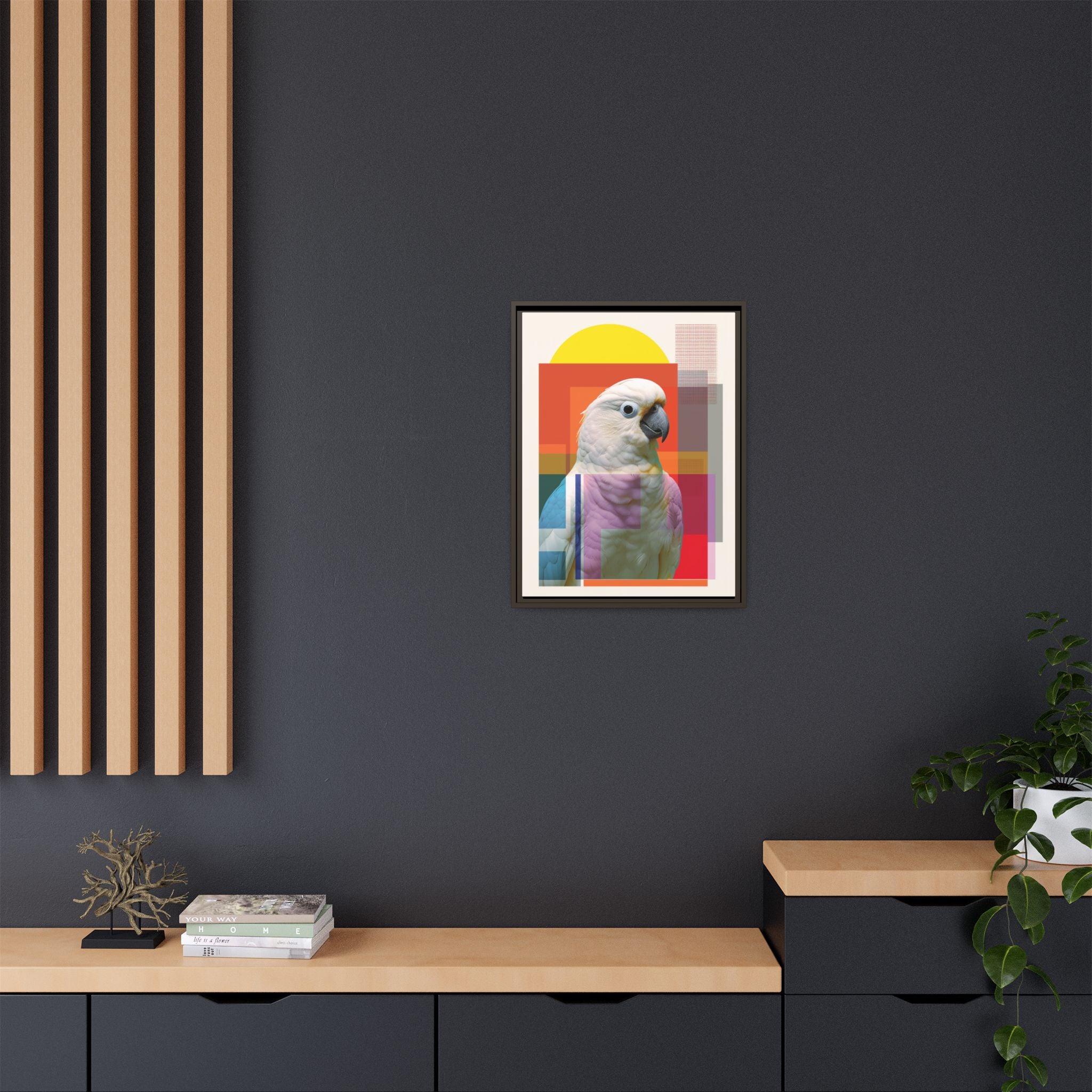 Cockatoo Chromatics Framed Print: Geometric Wildlife Portrait, Contemporary Art Print   |  Personalized & Custom Orders Available