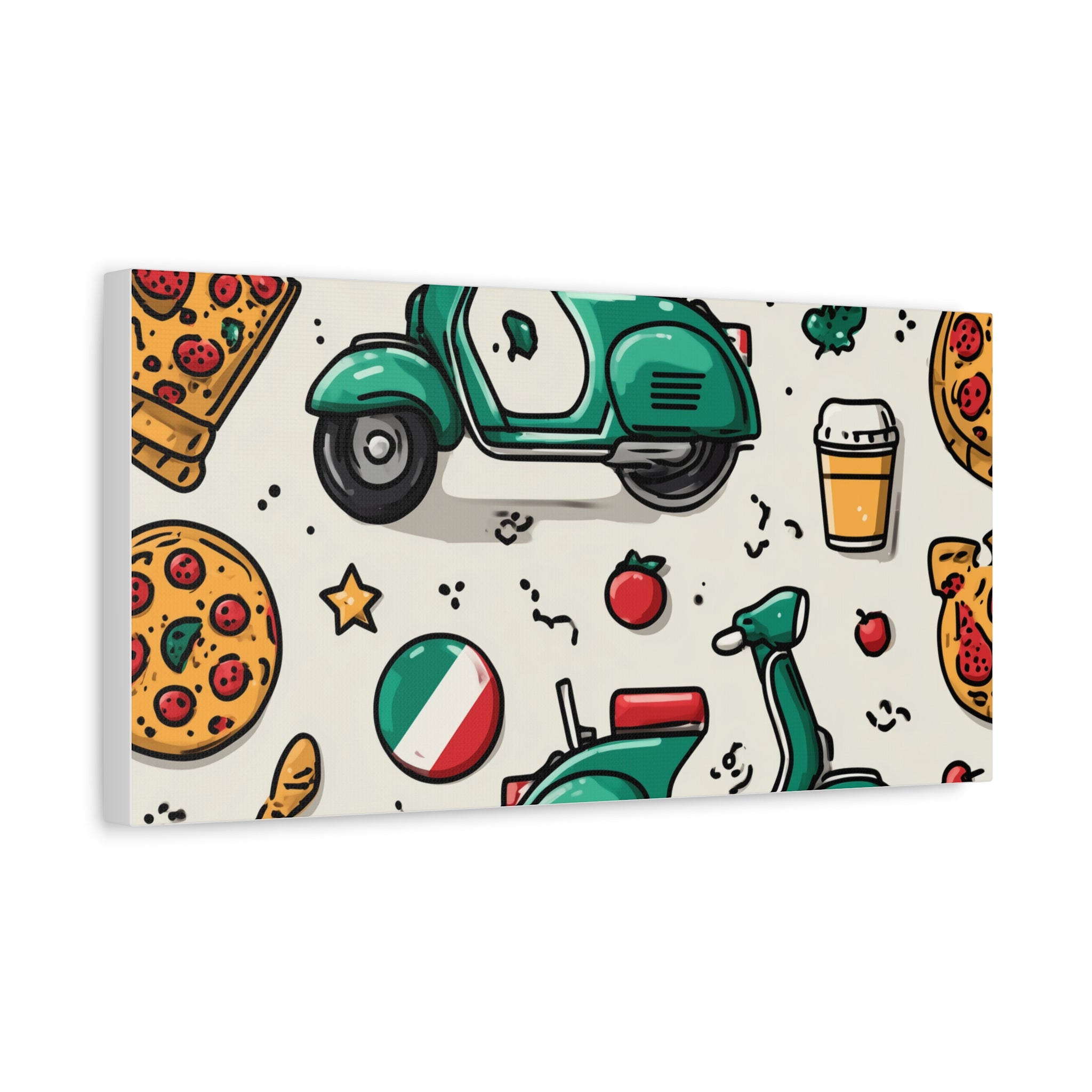 Vibrant Travel Nostalgia Canvas Art, Scooter Decor, Foodie Wall Art, Fun Home Decor, Gift for Adventurers, Kitchen Wall Hanging