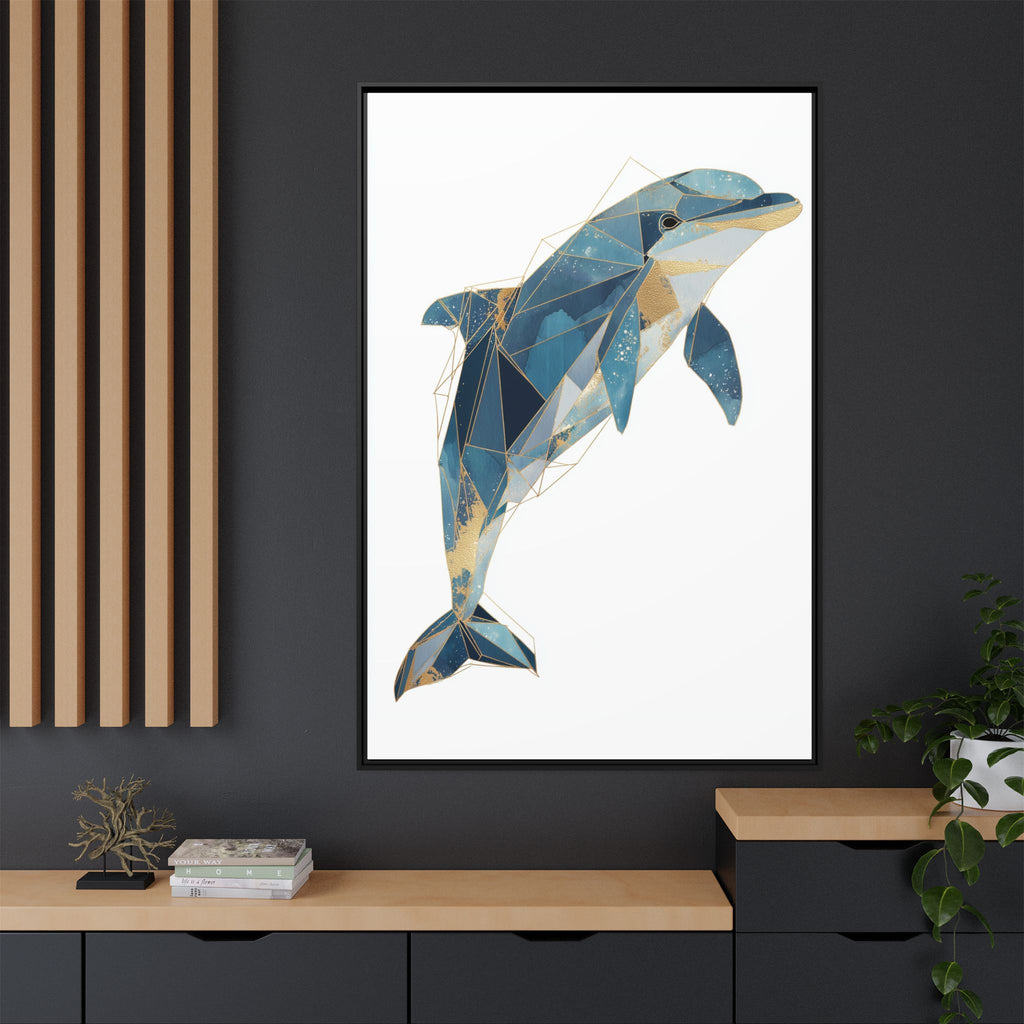 Crystalline Dolphin Framed Print : Geometric Marine Mosaic, Fractalized Blue Abstract   |  Personalized & Custom Orders Available