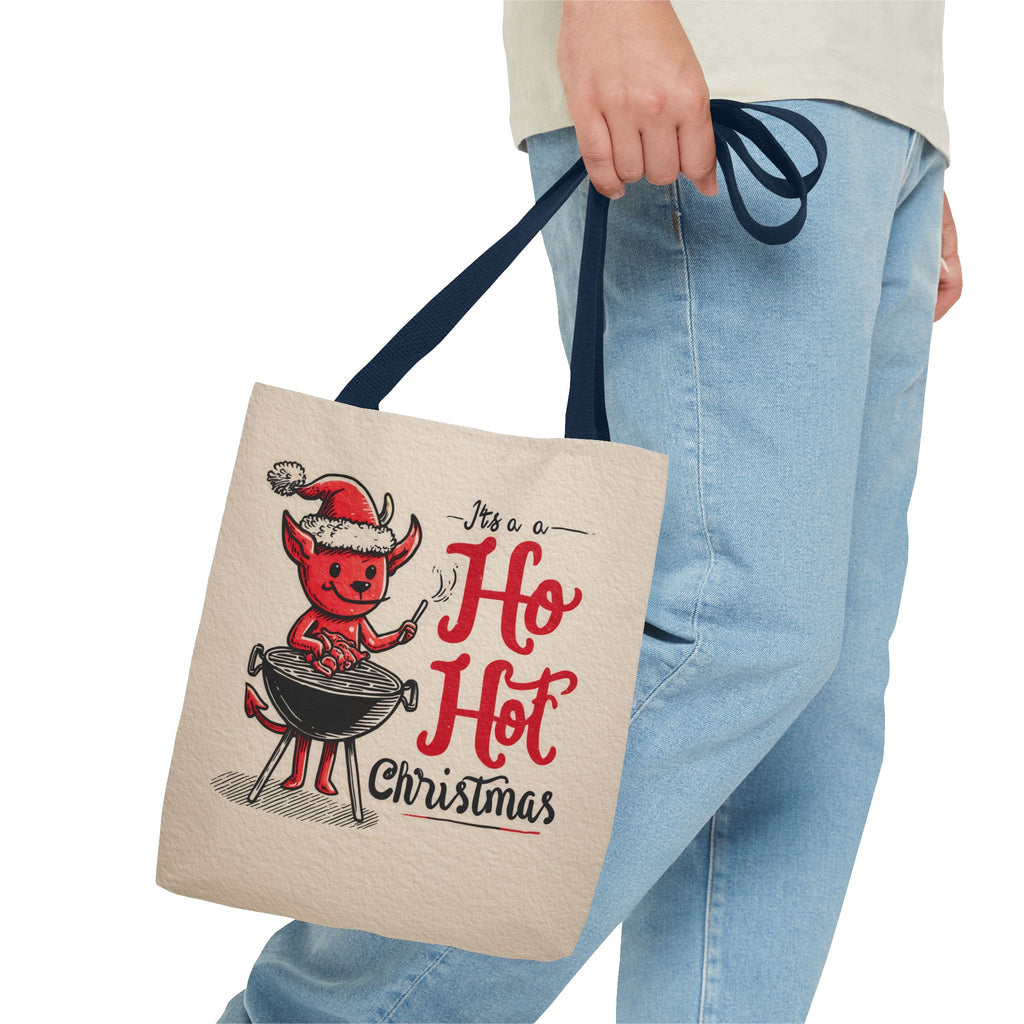 Hot Christmas Tote Bag, Festive Gift Bag, Holiday Shopping Tote, BBQ Lover's Tote, Fun Winter Accessory