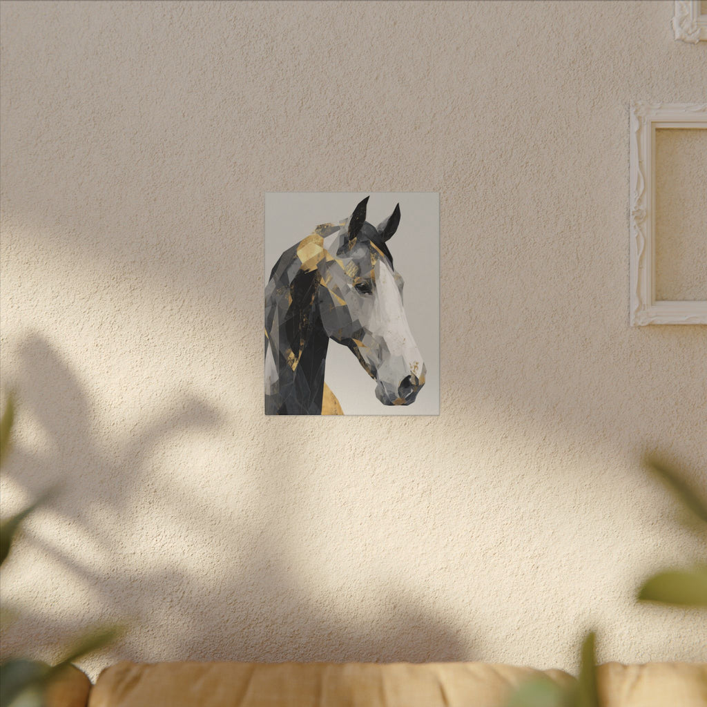 Fractal Equine: Geometric Horse Portrait, Digital Mosaic Artwork, Metallic Angular Design   |  Personalized & Custom Orders Available
