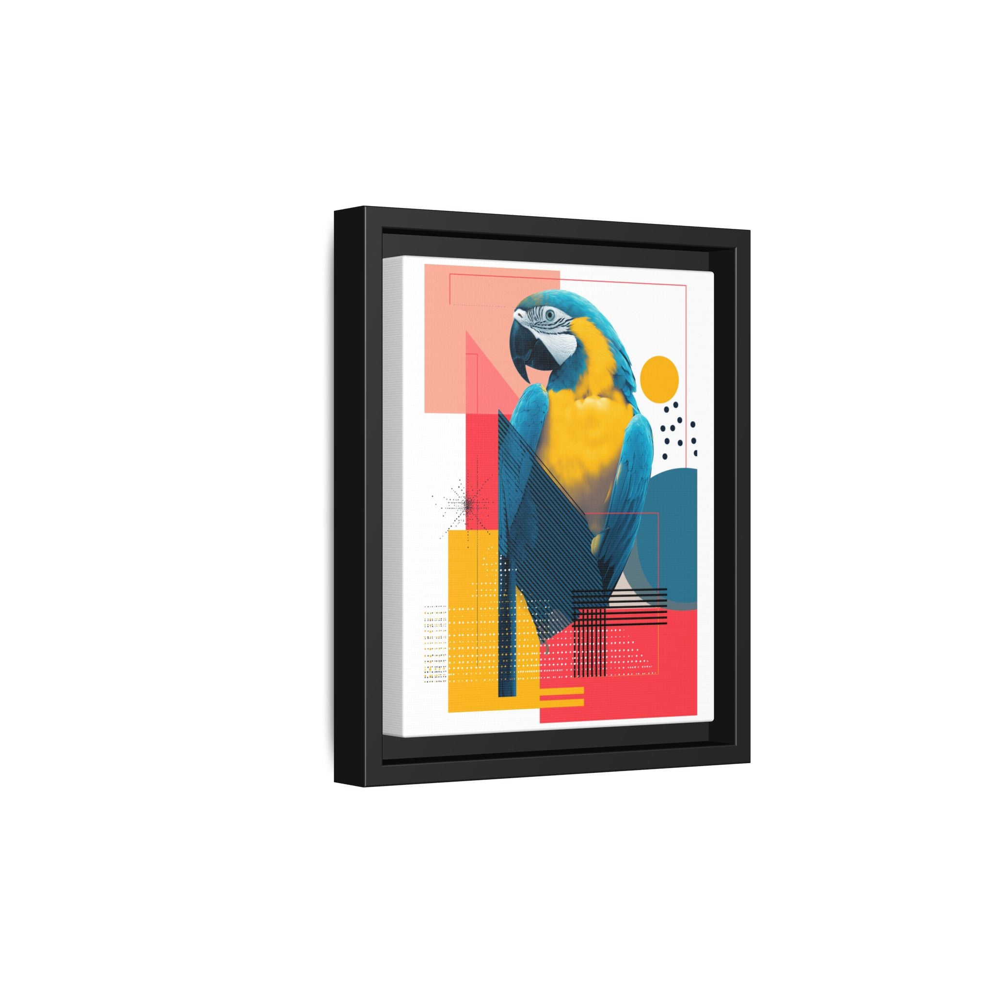 Prismatic Parrot Framed Print: Blue and Yellow Macaw in Geometric Space, Digital Art Composition   |  Personalized & Custom Orders Available