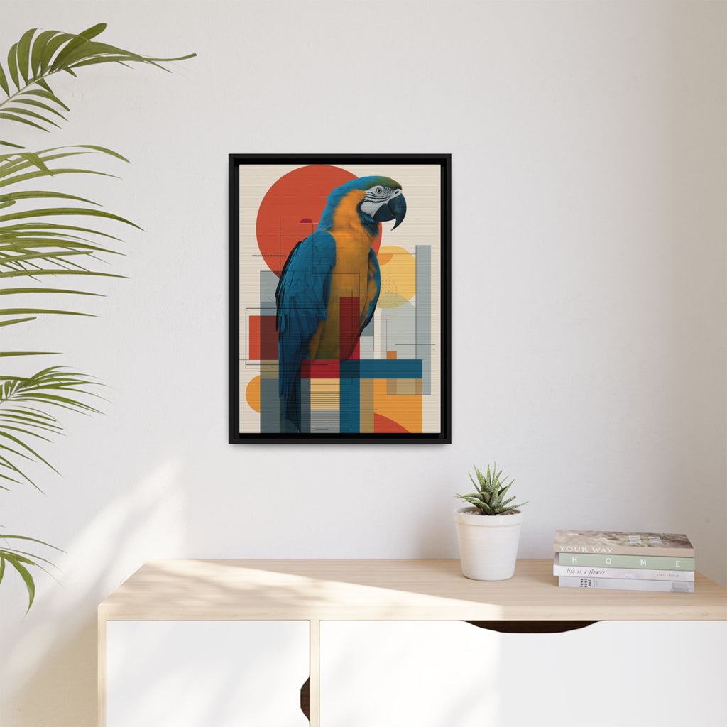 Vibrant Macaw Geometric Framed Print: Avian Realism, Modern Abstract Composition   |  Personalized & Custom Orders Available