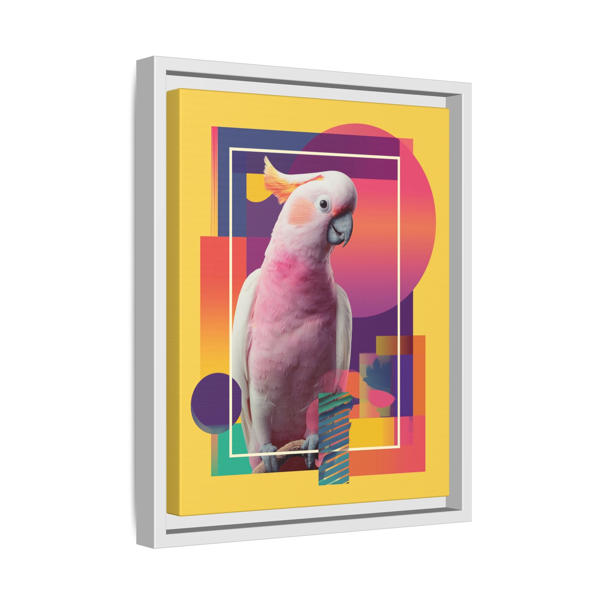 Framed Print, Cockatoo Abstract Geometric Wall Art, Matte Canvas, Colorful Bird Poster, Modern Home Decor, Tropical Animal Painting, Unique
