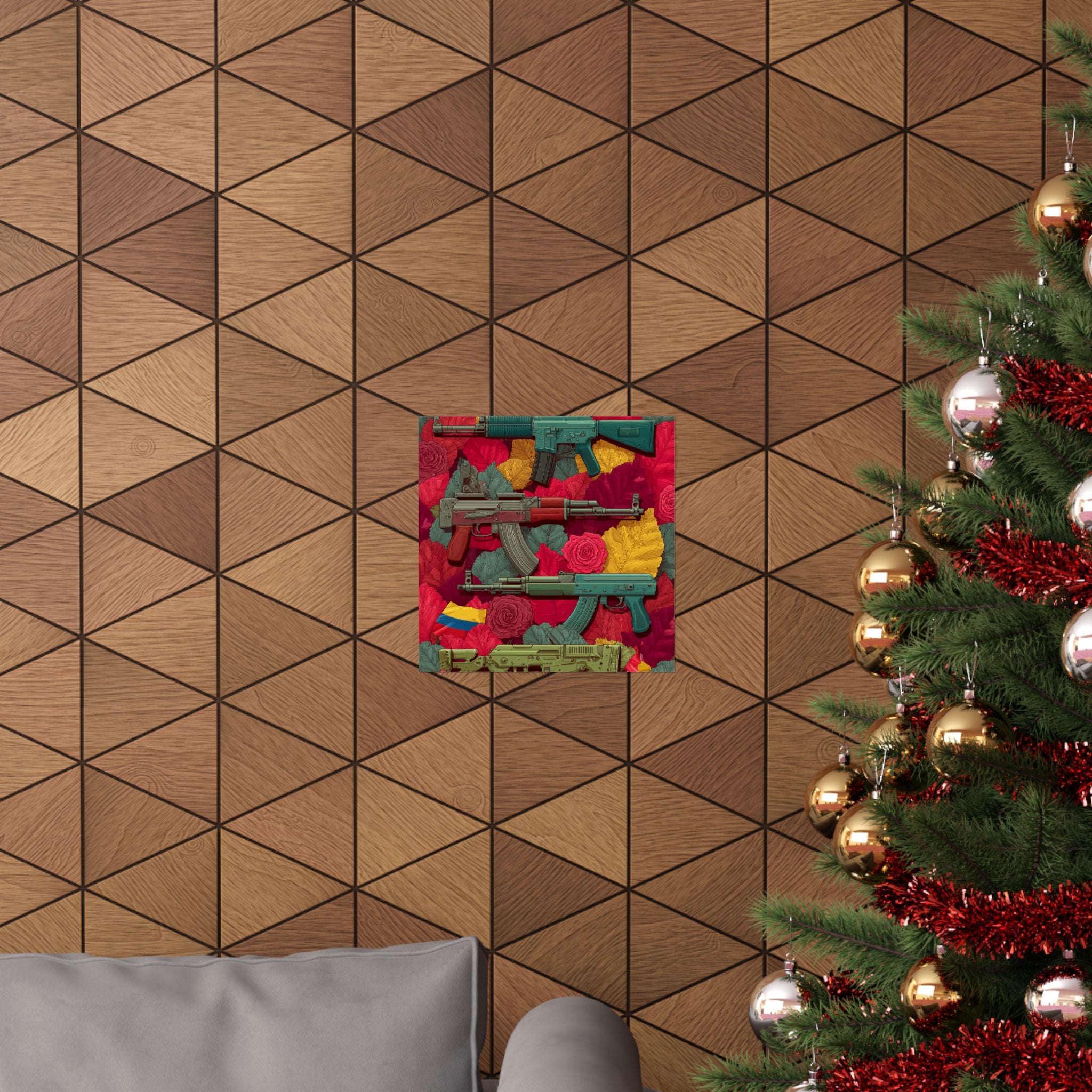 Vibrant Gun Art Vertical Poster, Unique Wall Decor, Military Theme Art, Home Office Decoration, Gift for Gun Enthusiasts