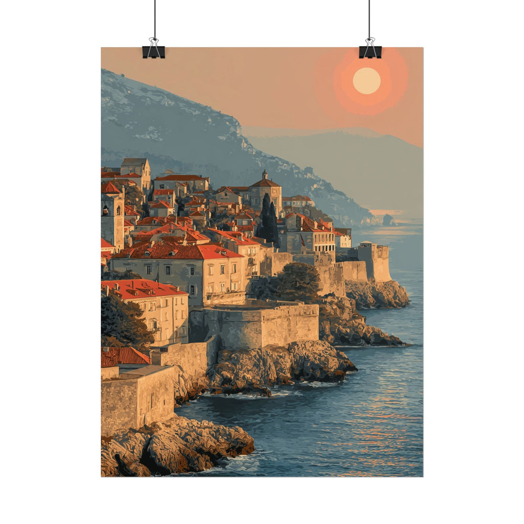 Dubrovnik's Golden Hour: Medieval Coastal Cityscape, Adriatic Sunset Panorama   |    Custom Orders Available