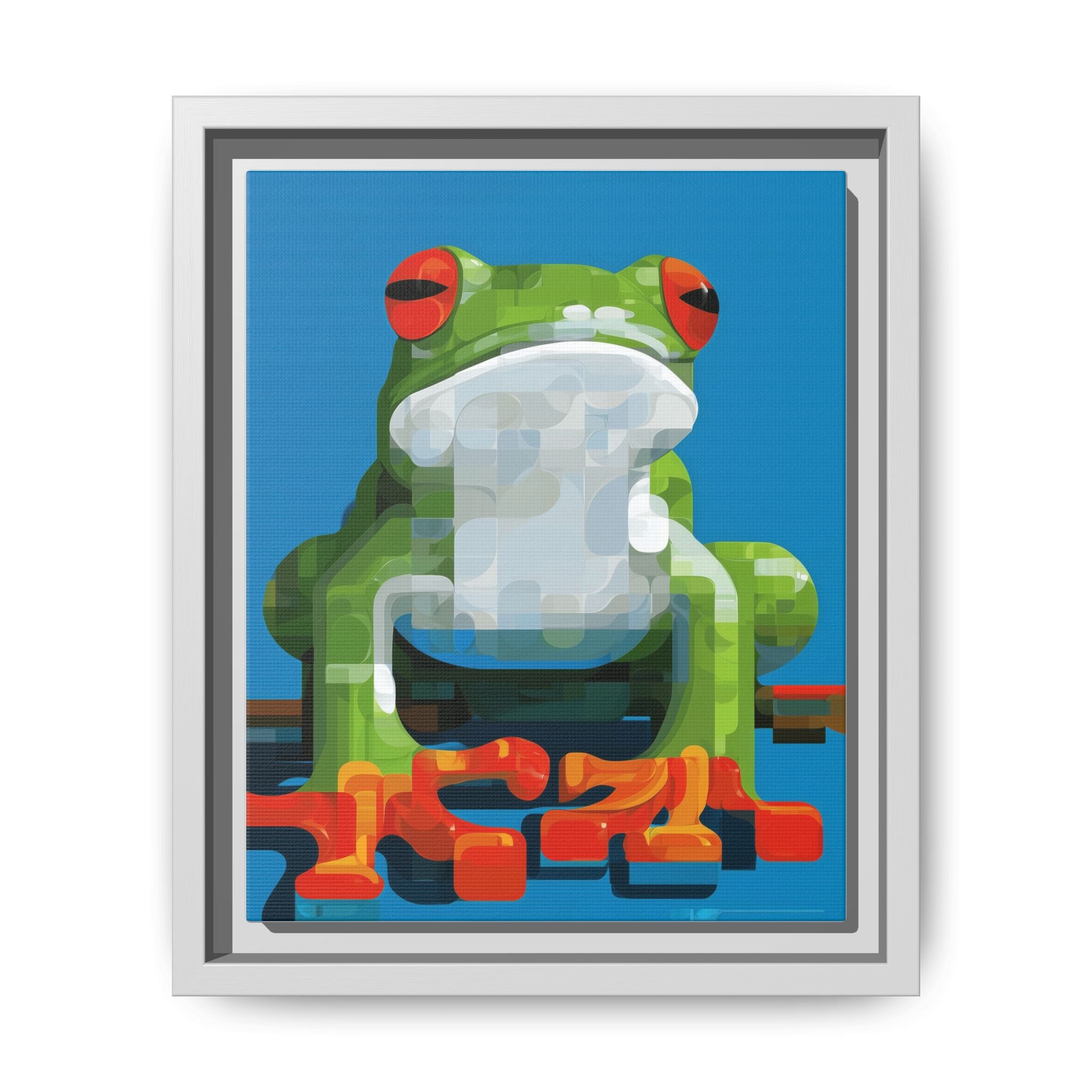 Pixel Frog Framed Print : Geometric Digital Art, Mosaic Amphibian Portrait   |  Personalized & Custom Orders Available
