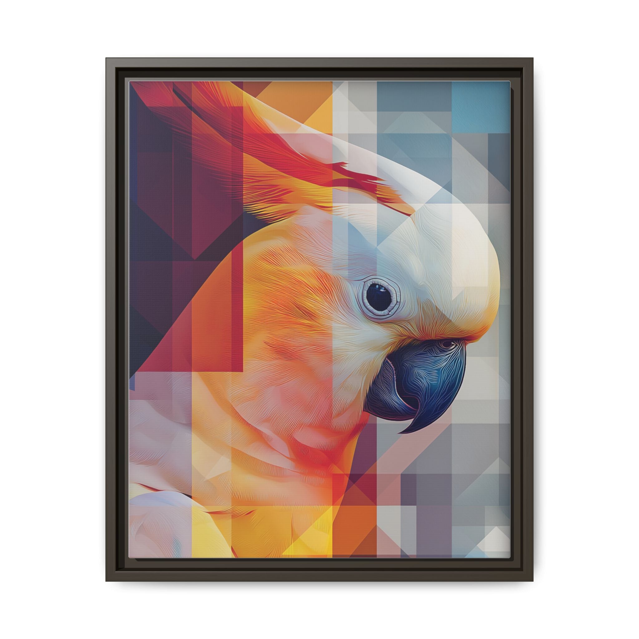 Prismatic Cockatoo Framed Print: Geometric Portrait, Digital Mosaic Artwork   |  Personalized & Custom Orders Available