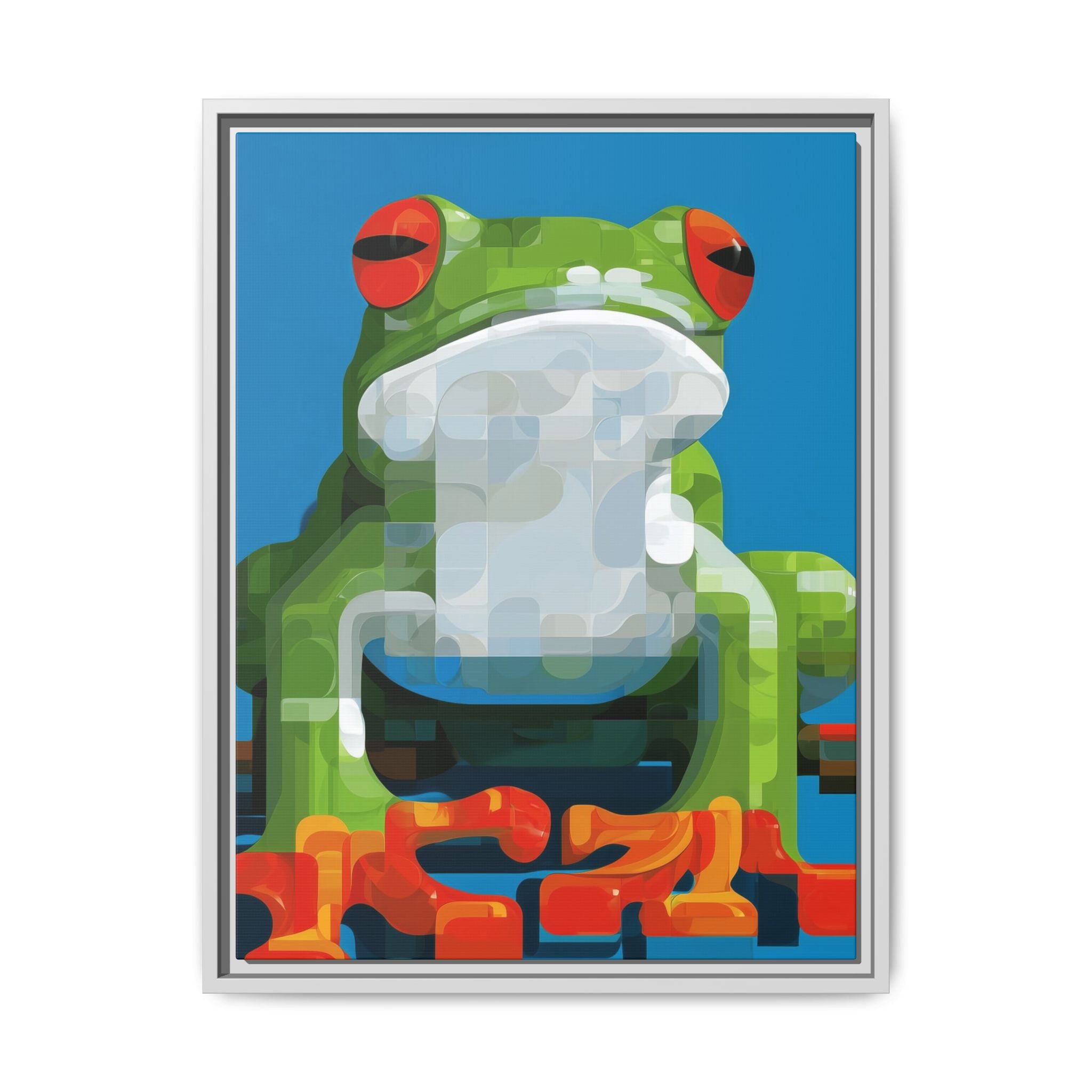 Pixel Frog Framed Print : Geometric Digital Art, Mosaic Amphibian Portrait   |  Personalized & Custom Orders Available
