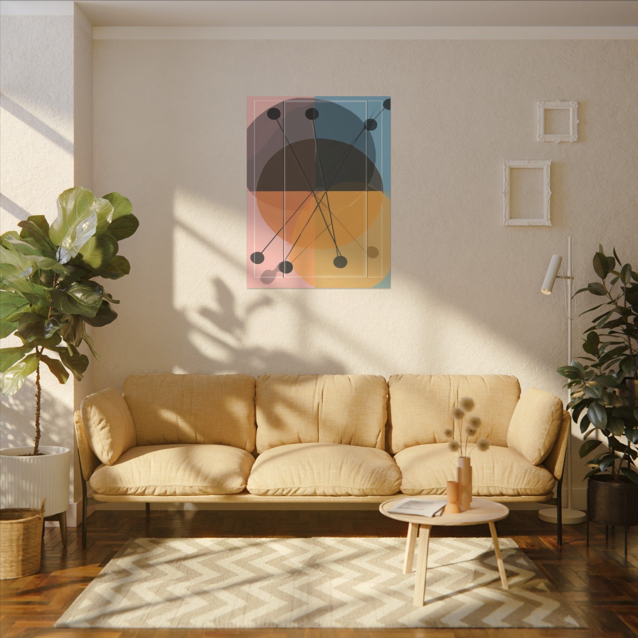 Interconnected Geometries: Pastel Circles in Motion, Mid-Century Modern Design, Abstract Bauhaus Composition   |   Custom Orders Accepted